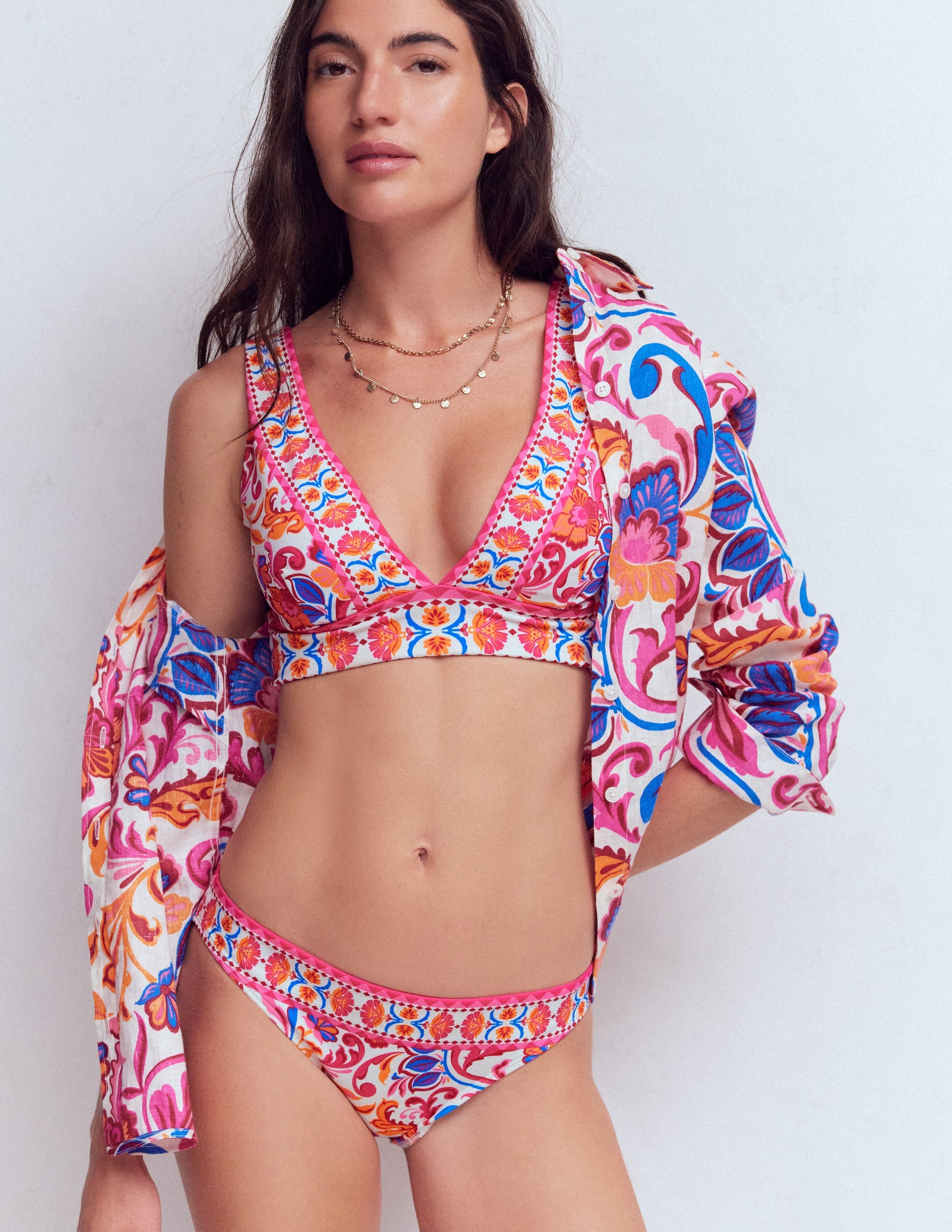 Porto Bikini Bottoms-Pink Power, Flourishing Meadow - Image 1