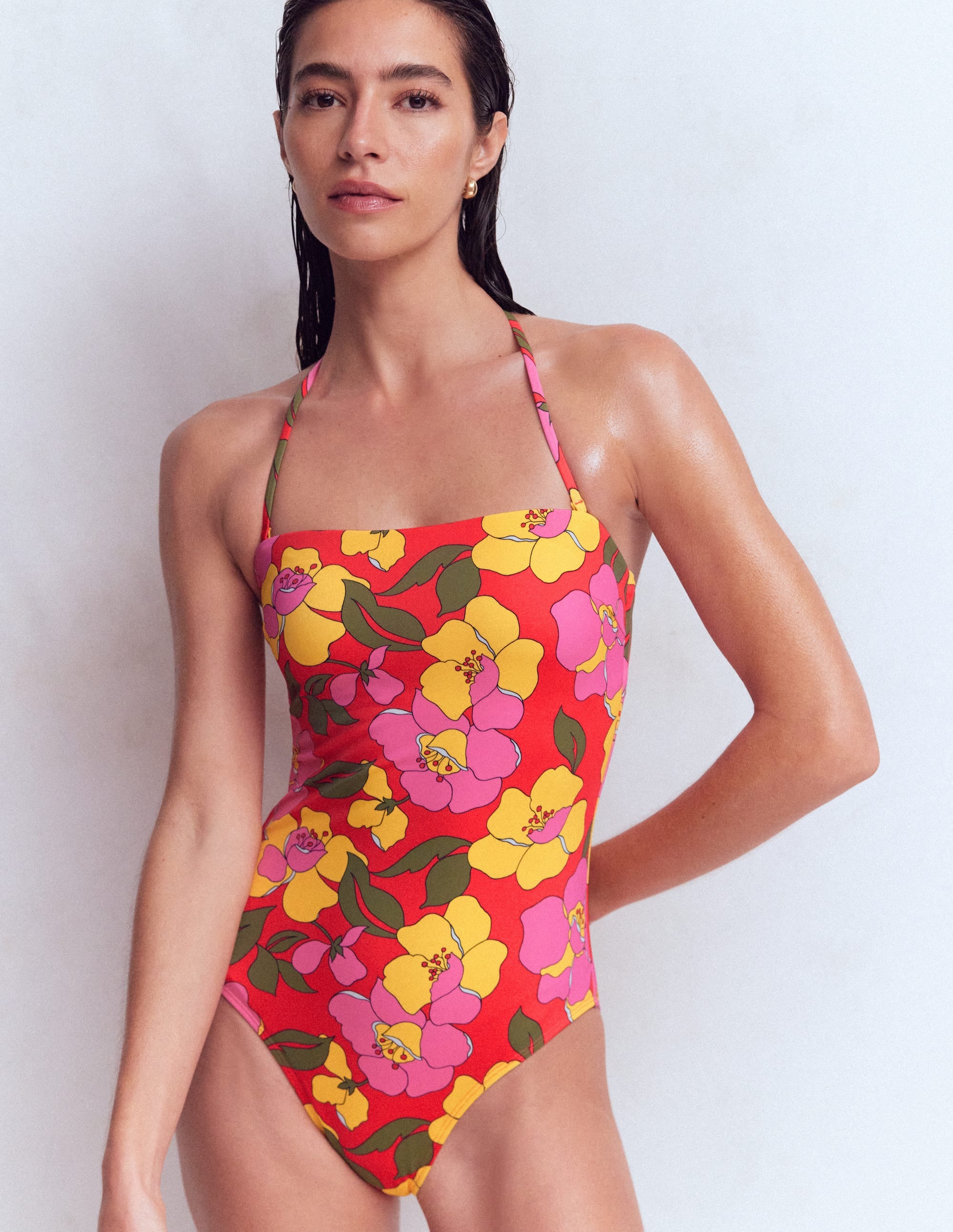Paros Bandeau Swimsuit-Red, Radiant Bloom - Image 1