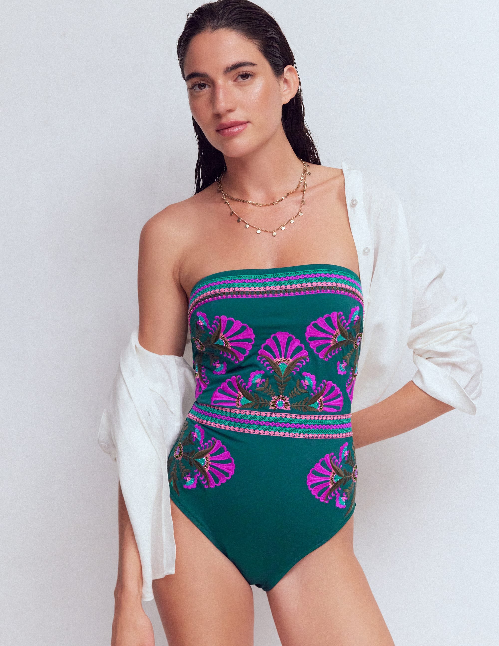 Paros Bandeau Swimsuit-Atlantic Blue, Embroidery - Image 4