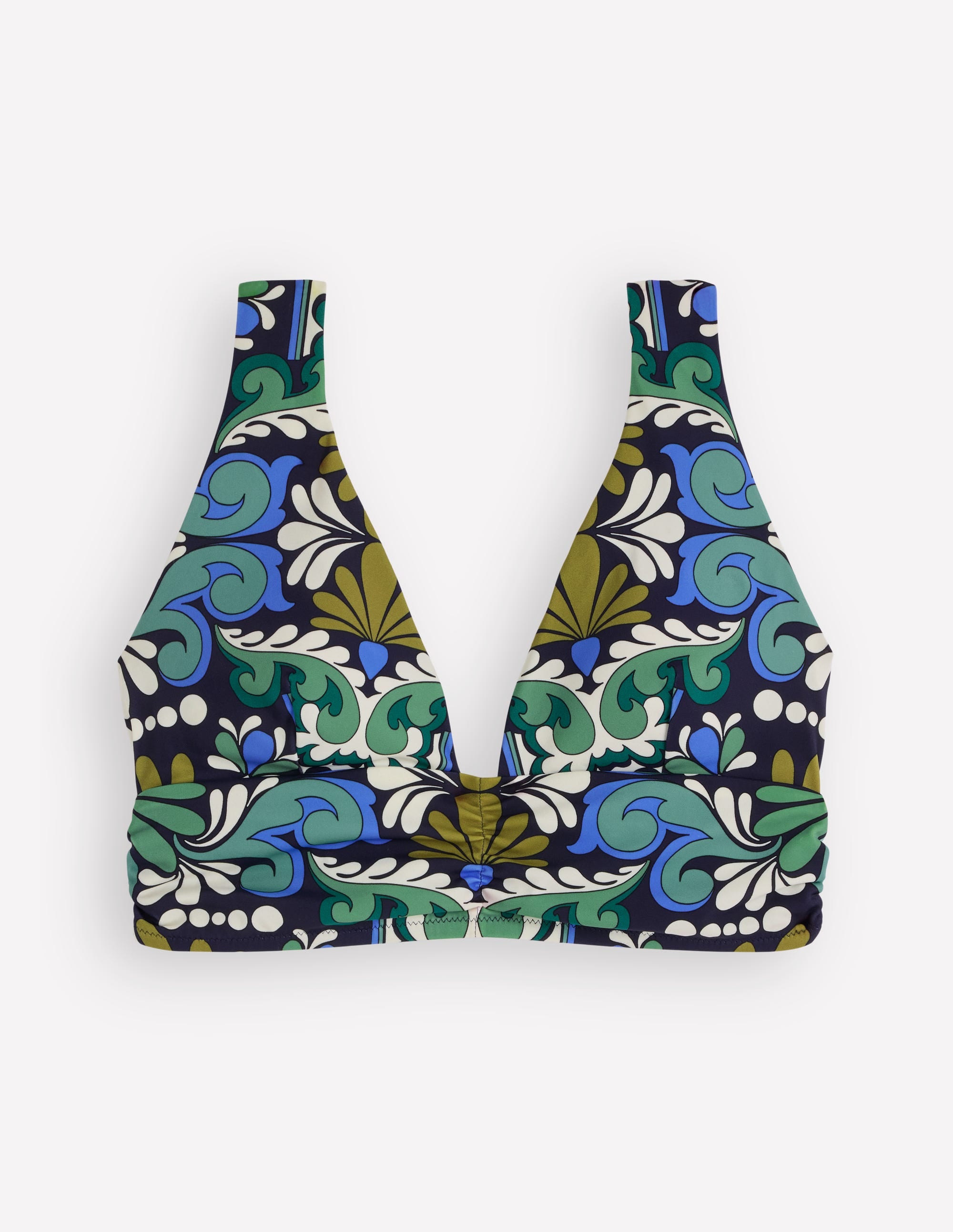 Mykonos Deep V Bikini Top-French Navy, Bloom Tapestry - Image 6