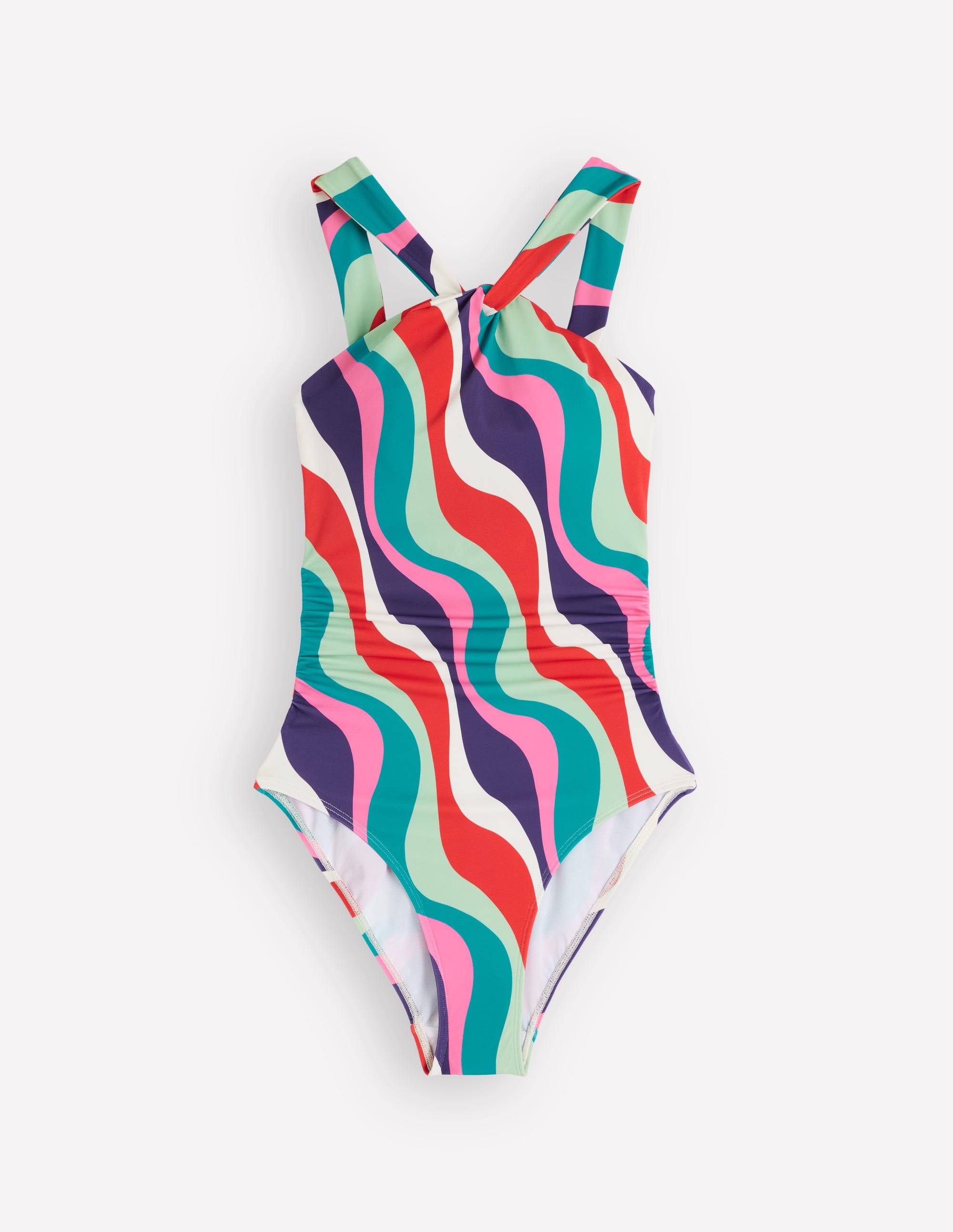 Pleated Strap Cross Swimsuit-Multi, Rhythmic Wave - Image 7