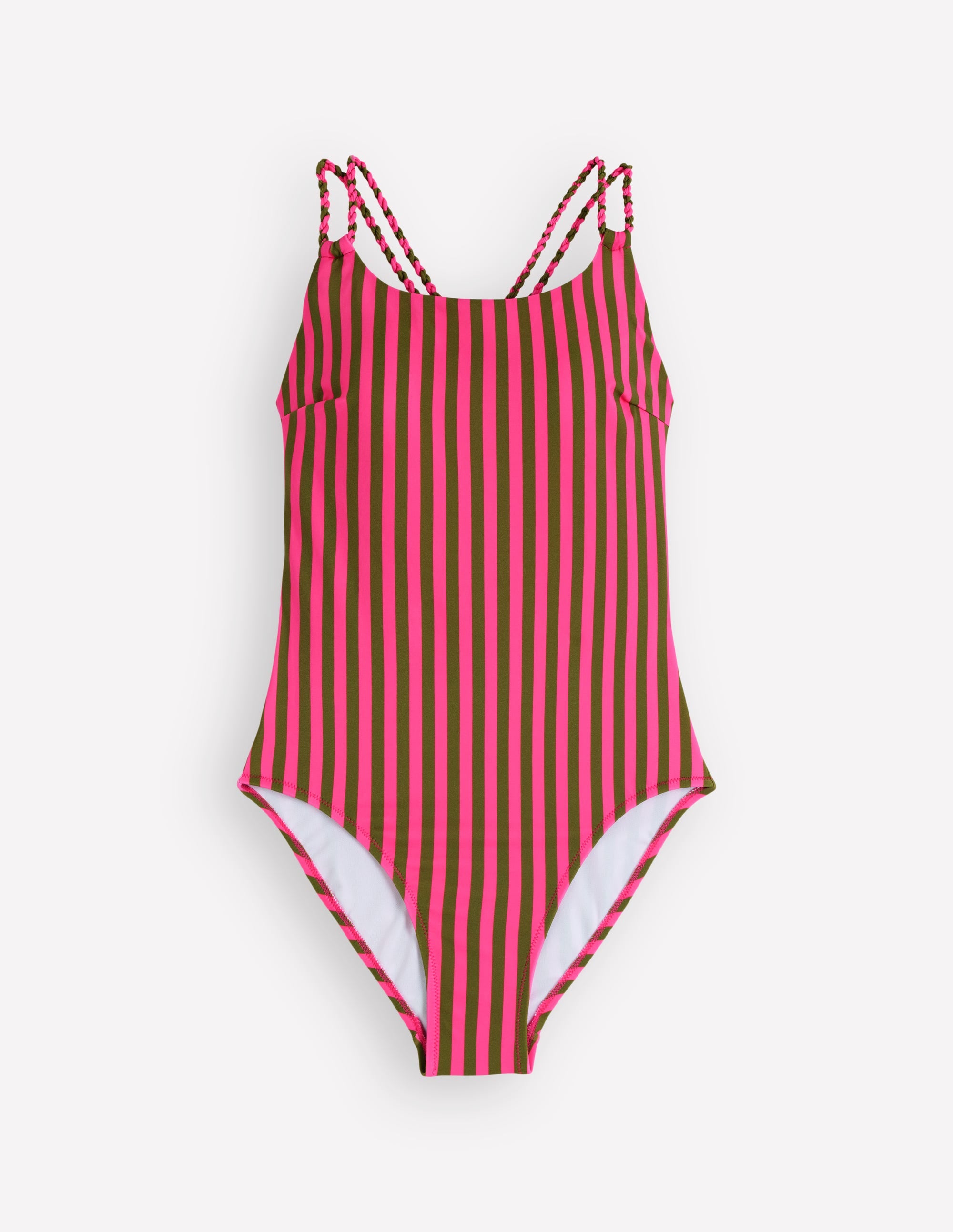Twist Strap Swimsuit-Pink, Khaki Stripe - Image 7