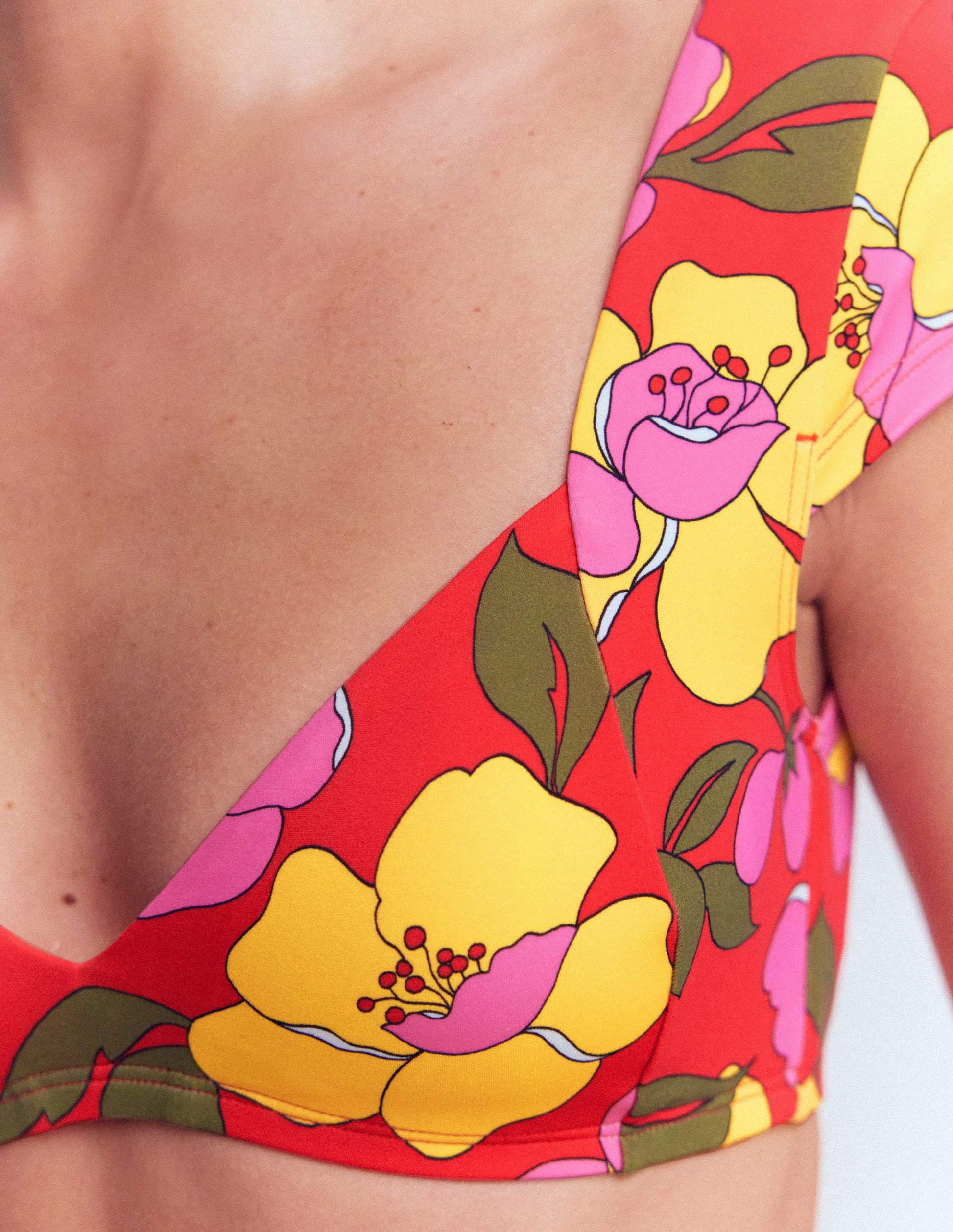 Sweetheart Sleeve Bikini Top-Red, Radiant Bloom-3