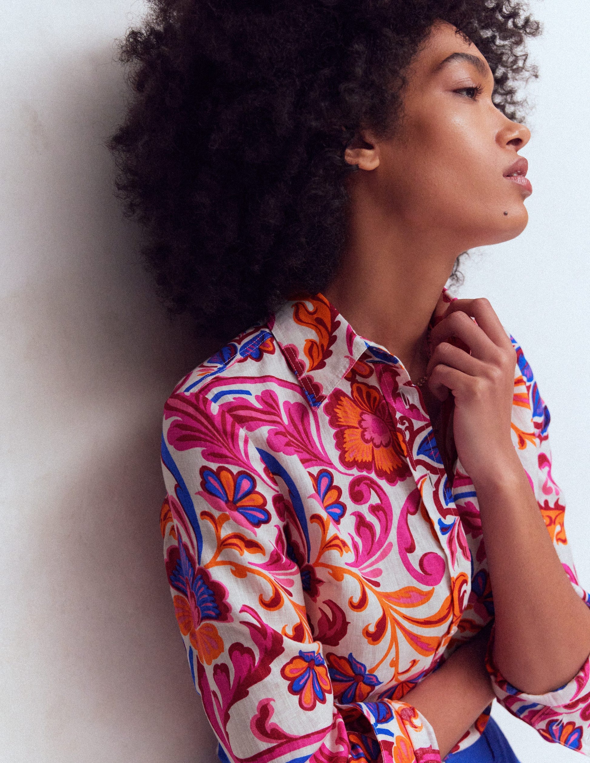 Sienna Linen Shirt-Pink Punch, Flourishing Meadow-2