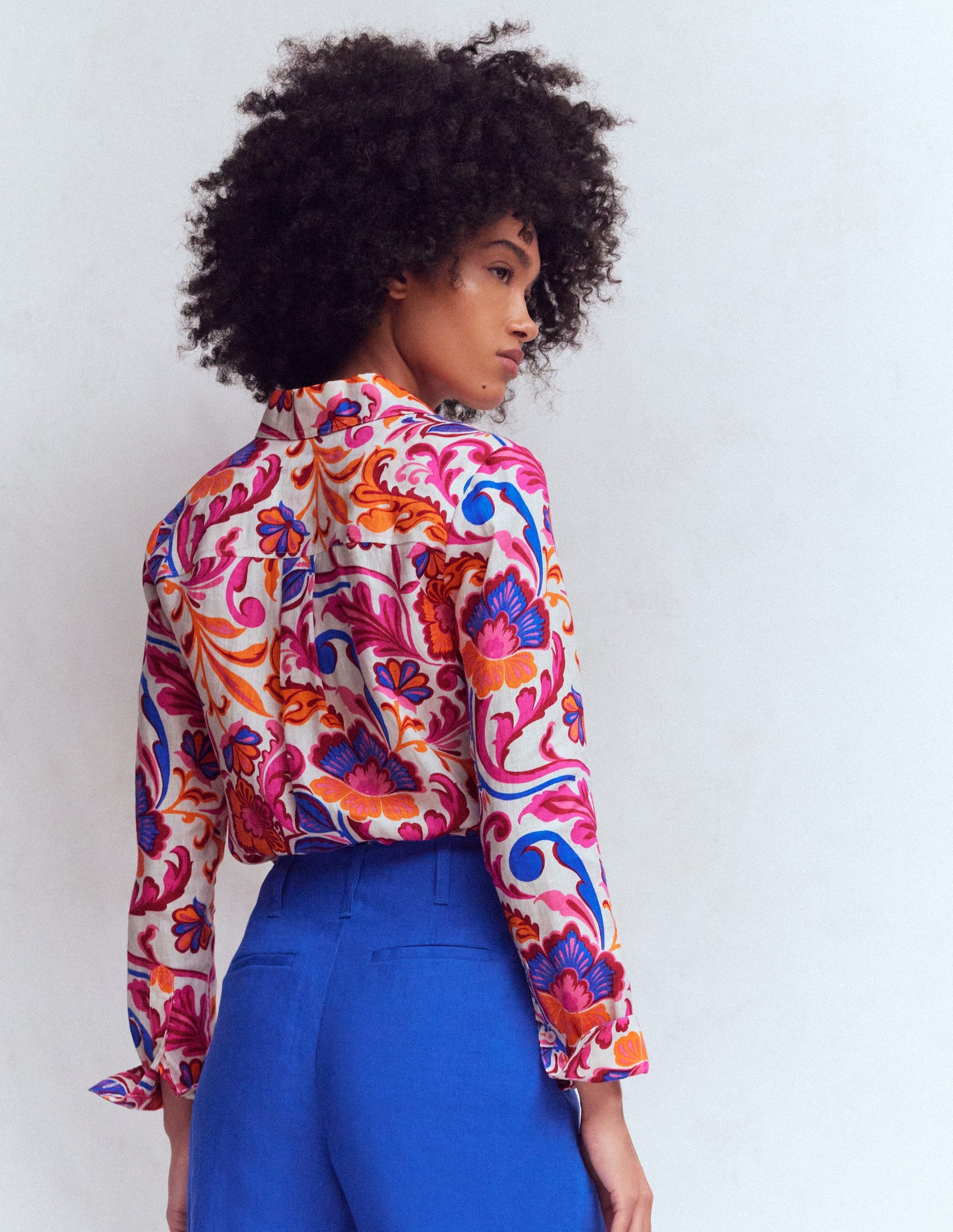 Sienna Linen Shirt-Pink Punch, Flourishing Meadow-3