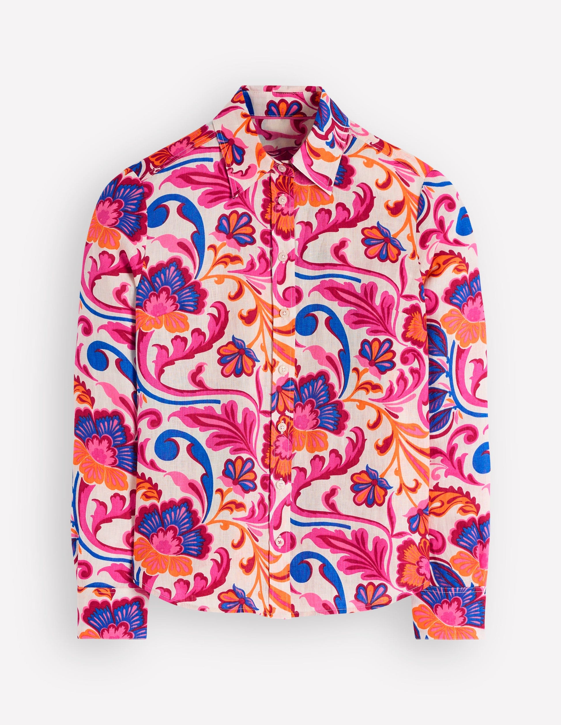 Sienna Linen Shirt-Pink Punch, Flourishing Meadow-6