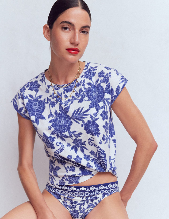 Louisa Cotton Slub T-shirt-Blue Tigers Paradise Placement