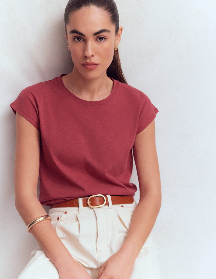 Louisa Cotton Slub T-shirt-Earth Red