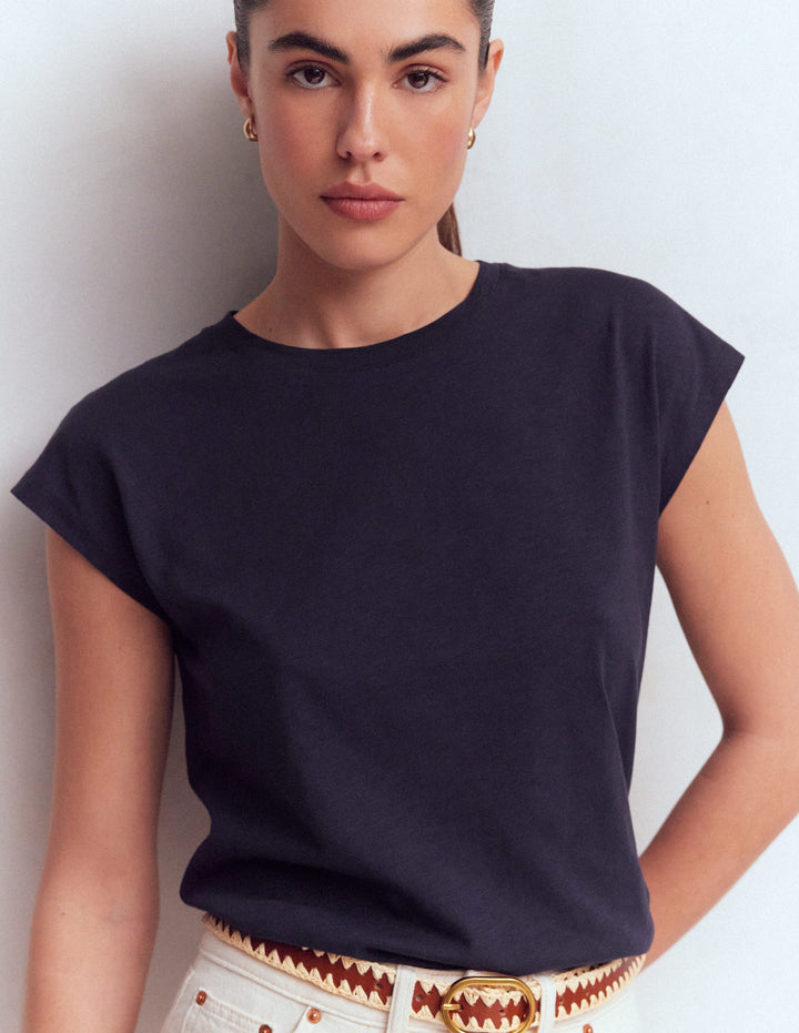 Louisa Cotton Slub T-shirt-Navy