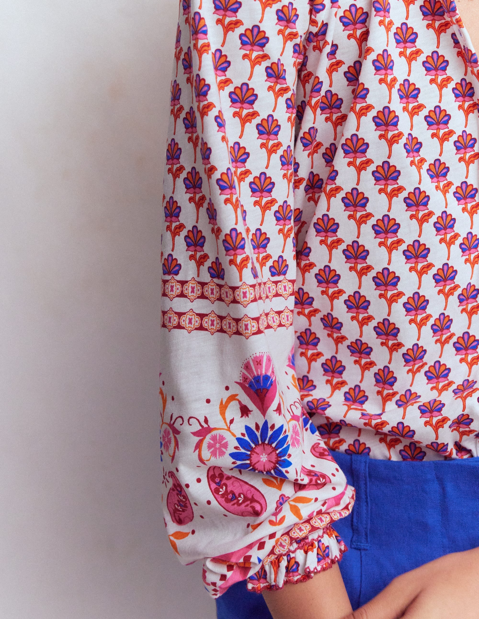 Effie Smocked Detail Shirt-Multi, Meadow Stamp Placement - Image 2