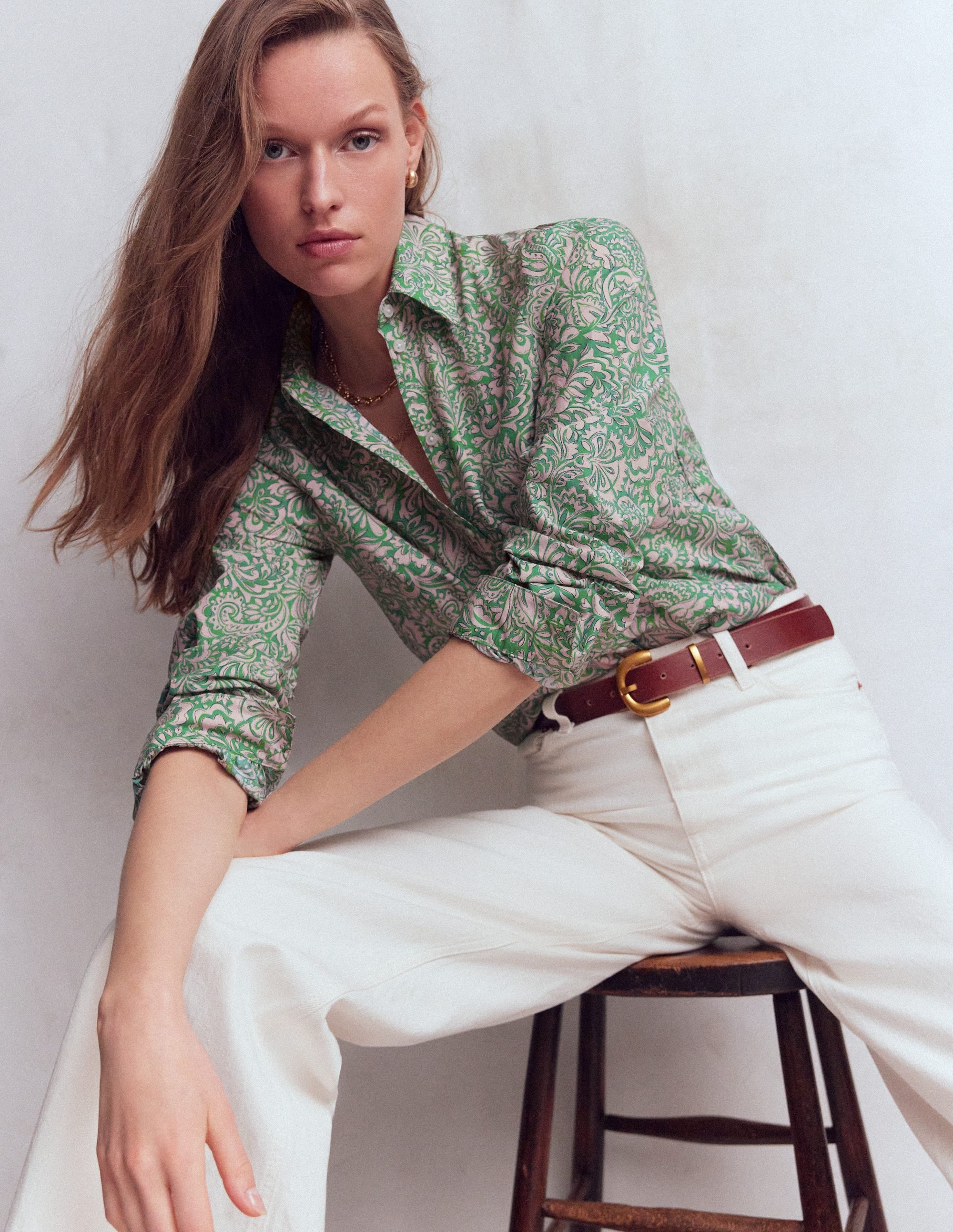 Cara Cotton Shirt-Aloe Green, Elaborate Gardenia - Image 5
