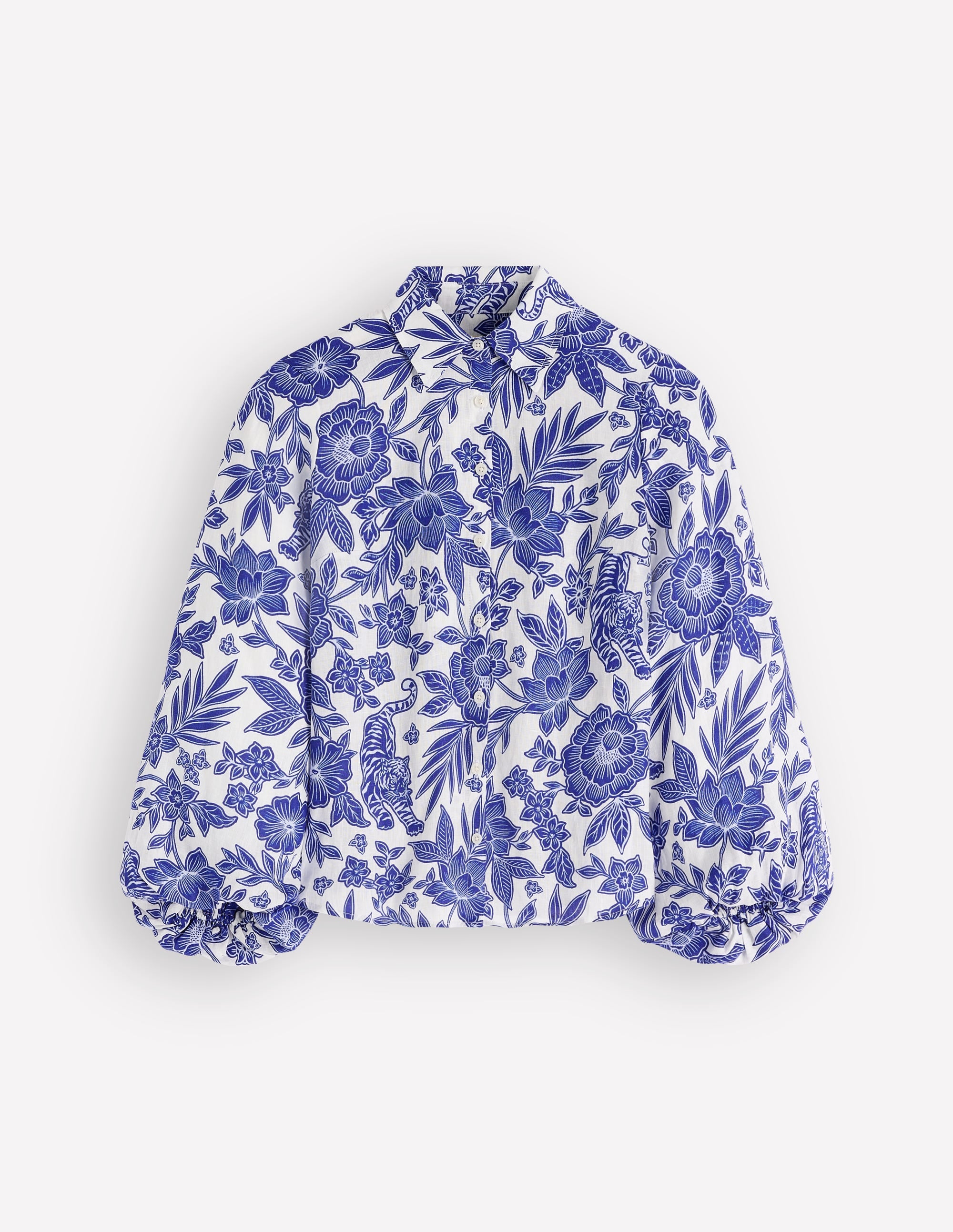 Puff Sleeve Linen Shirt-Sapphire Blue, Tigers Paradise - Image 8