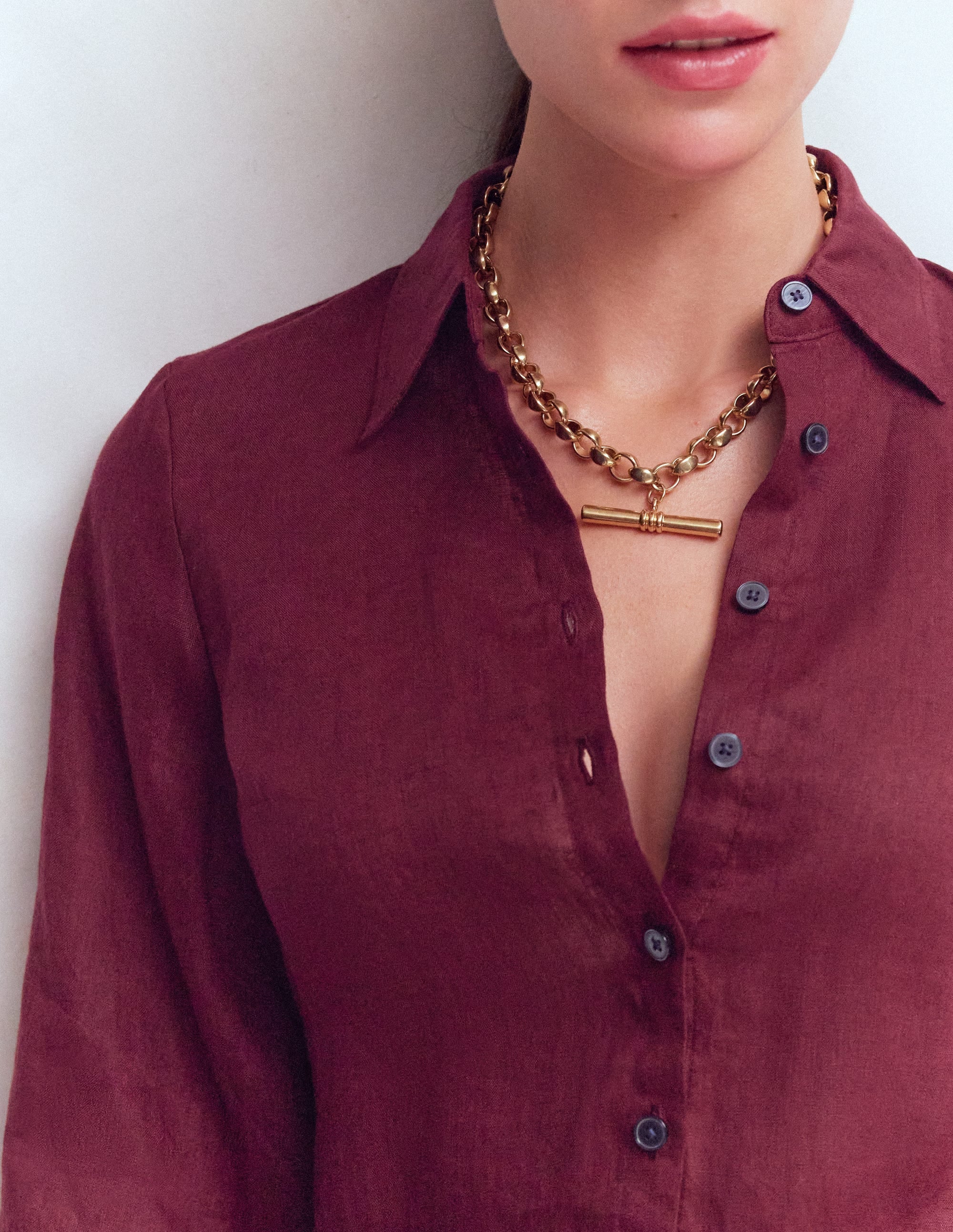 Puff Sleeve Linen Shirt-Deep Wisteria - Image 2