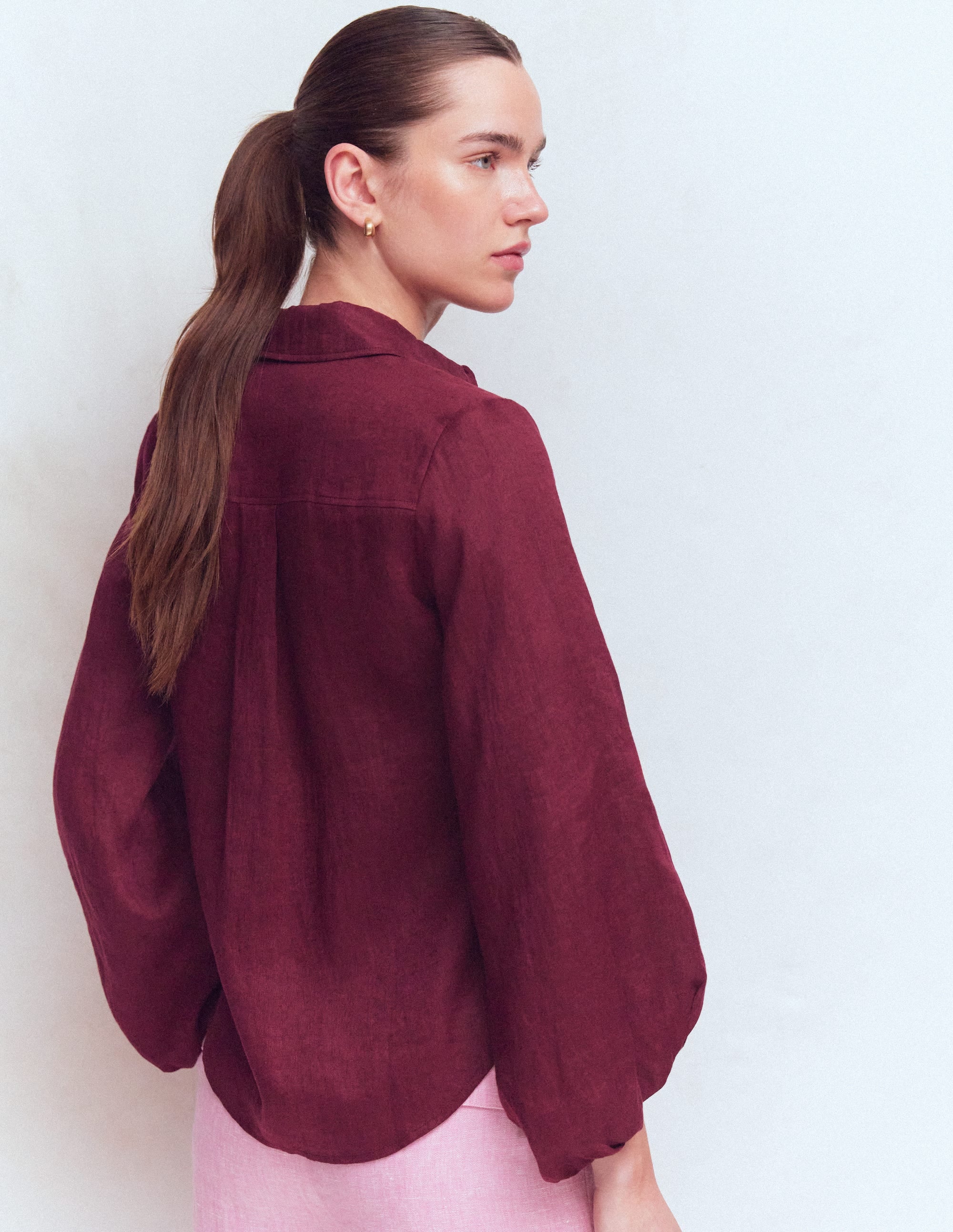 Puff Sleeve Linen Shirt-Deep Wisteria - Image 3