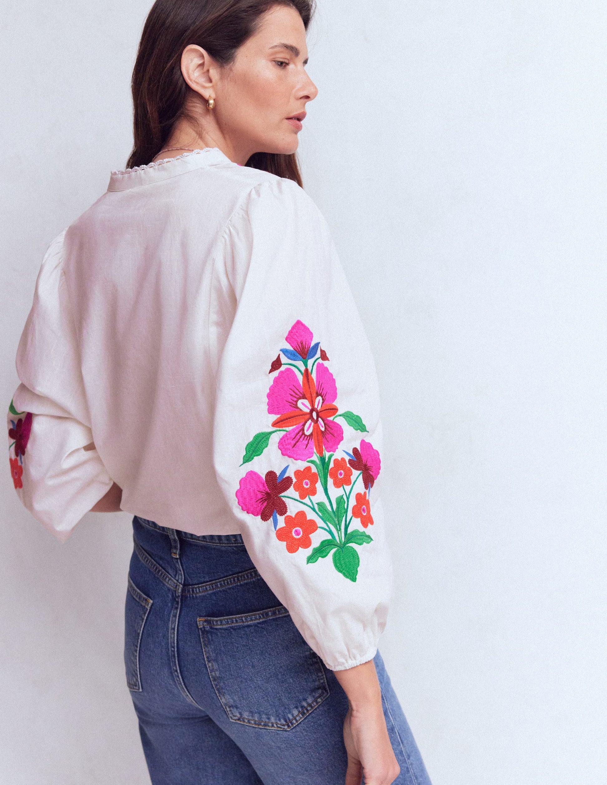 Embroidered Notch Neck Top-Floral Placement Embroidery-4