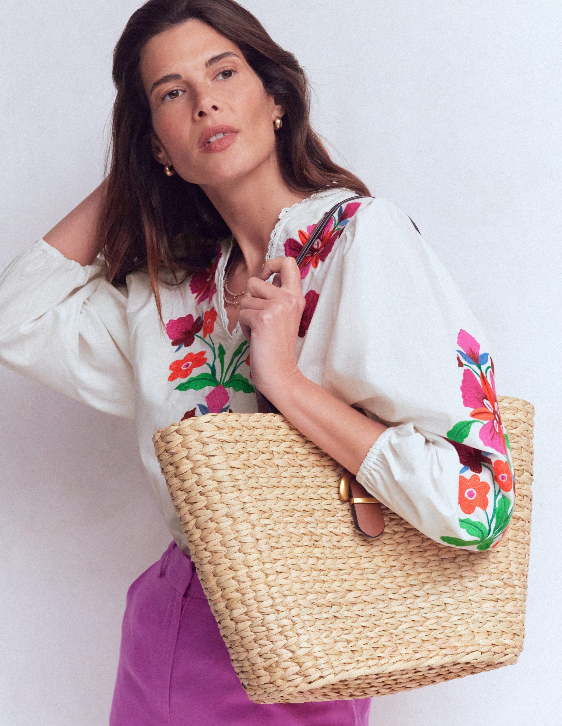 Embroidered Notch Neck Top-Floral Placement Embroidery-5
