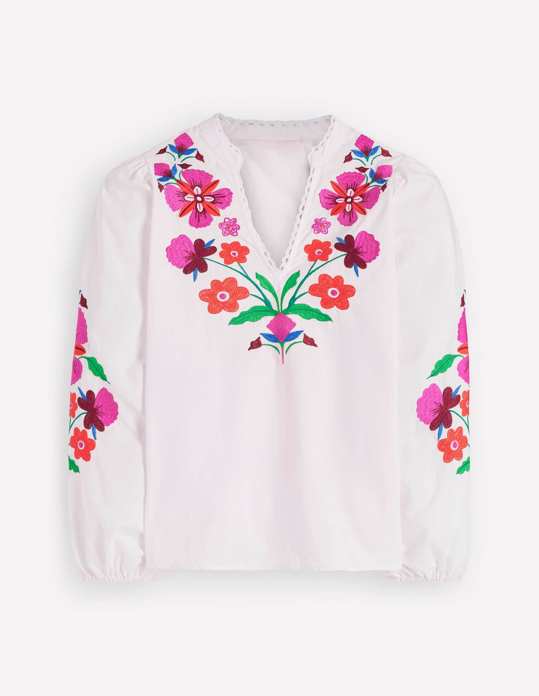 Embroidered Notch Neck Top-Floral Placement Embroidery-6