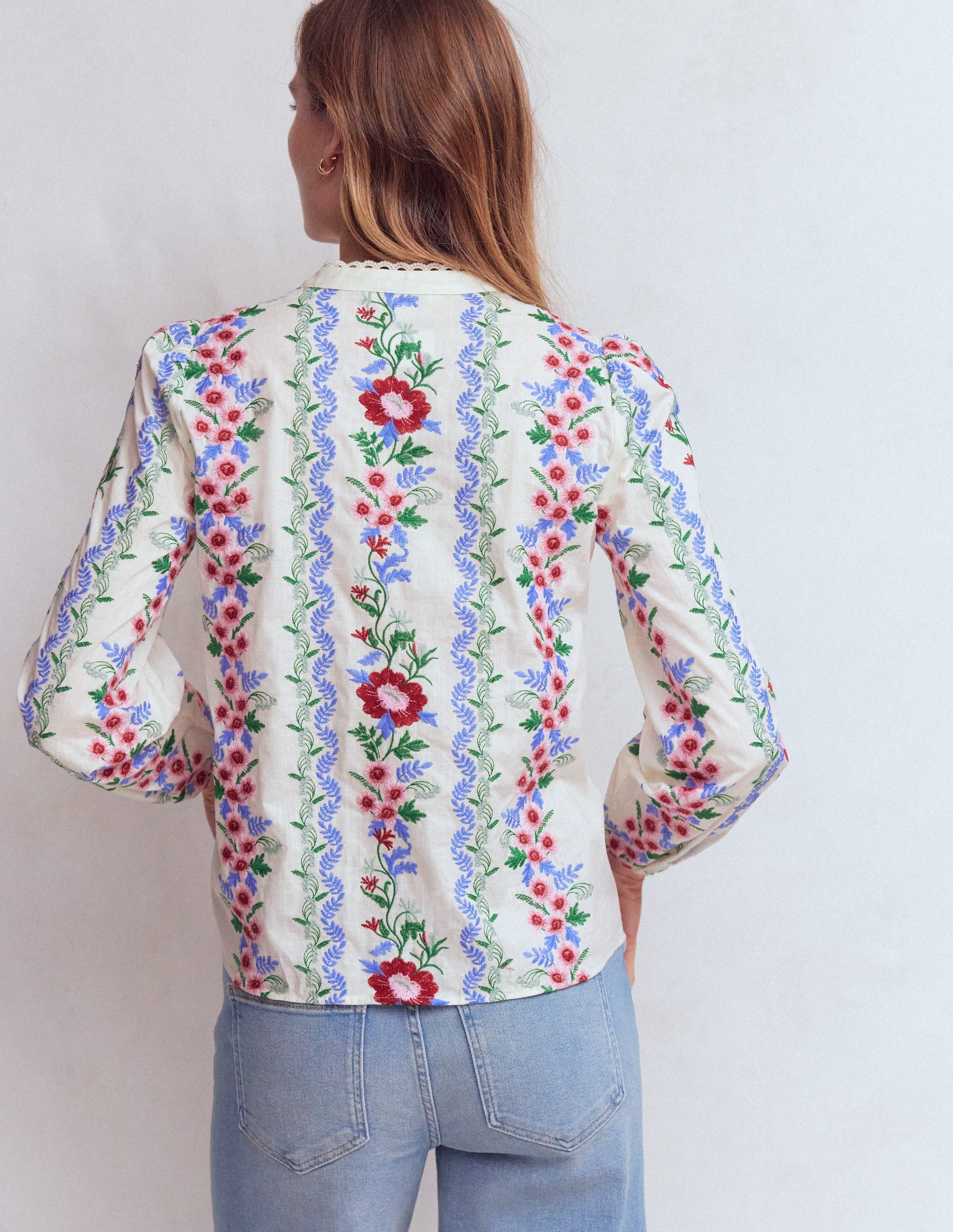 Embroidered Notch Neck Top - Floral Embroidery | Boden Global