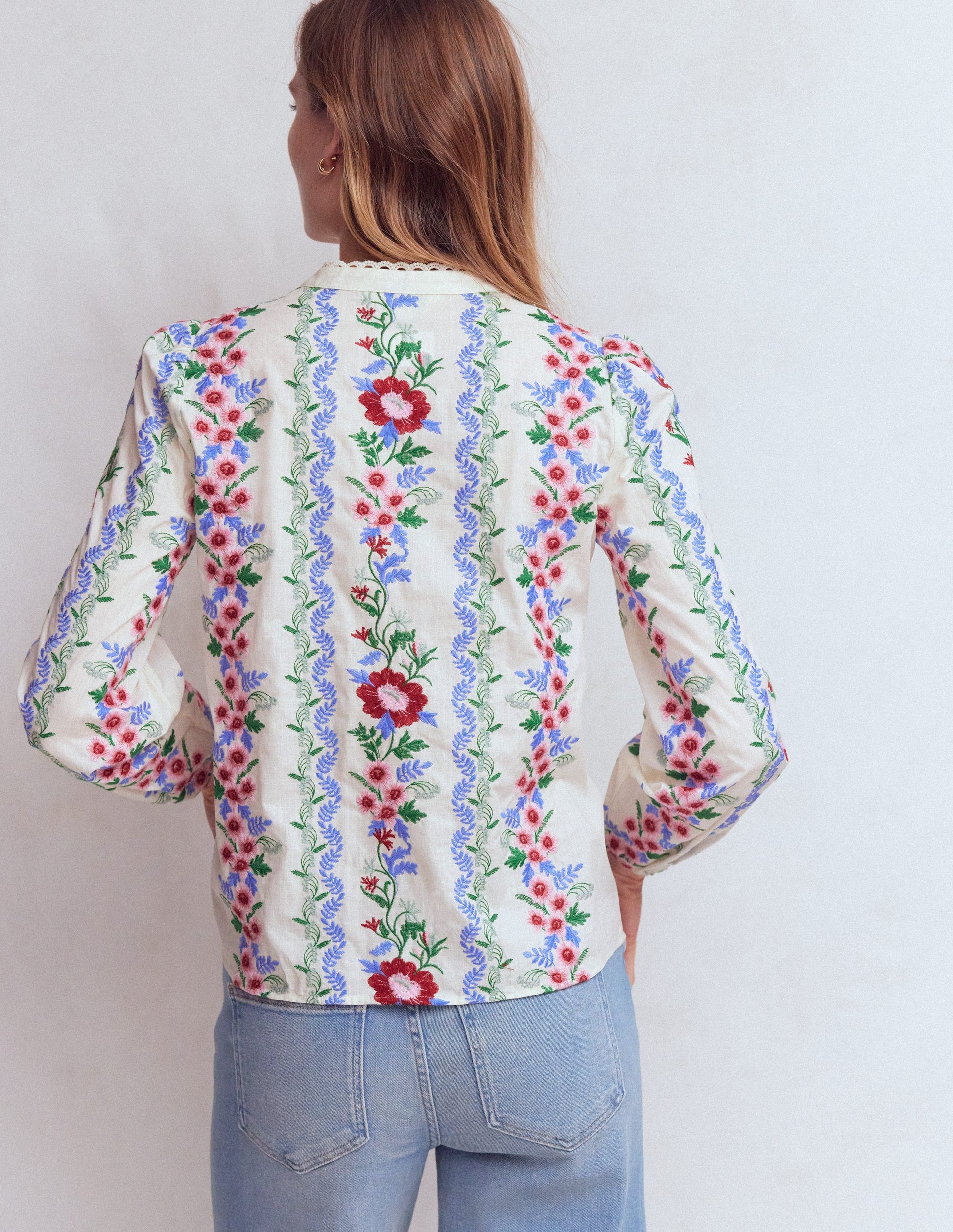 Embroidered Notch Neck Top-Floral Embroidery-3