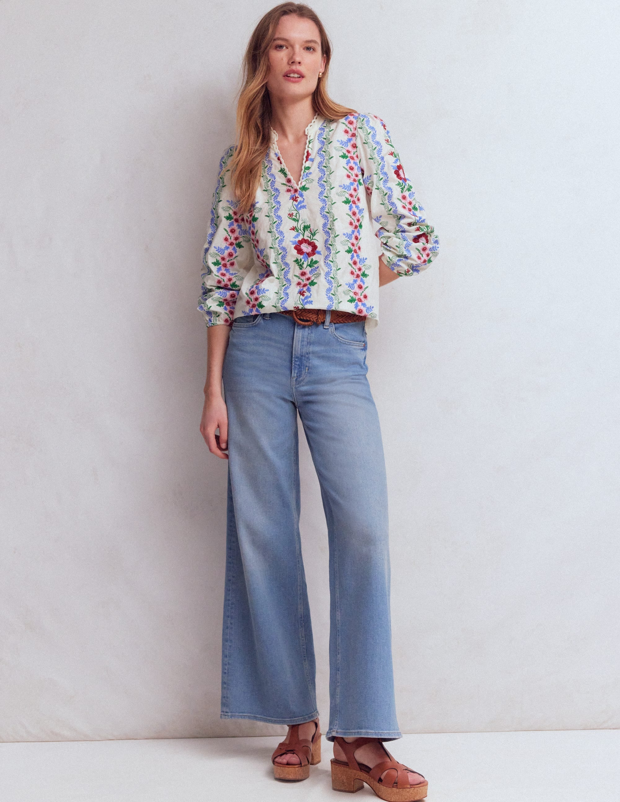 Embroidered Notch Neck Top - Floral Embroidery | Boden Global