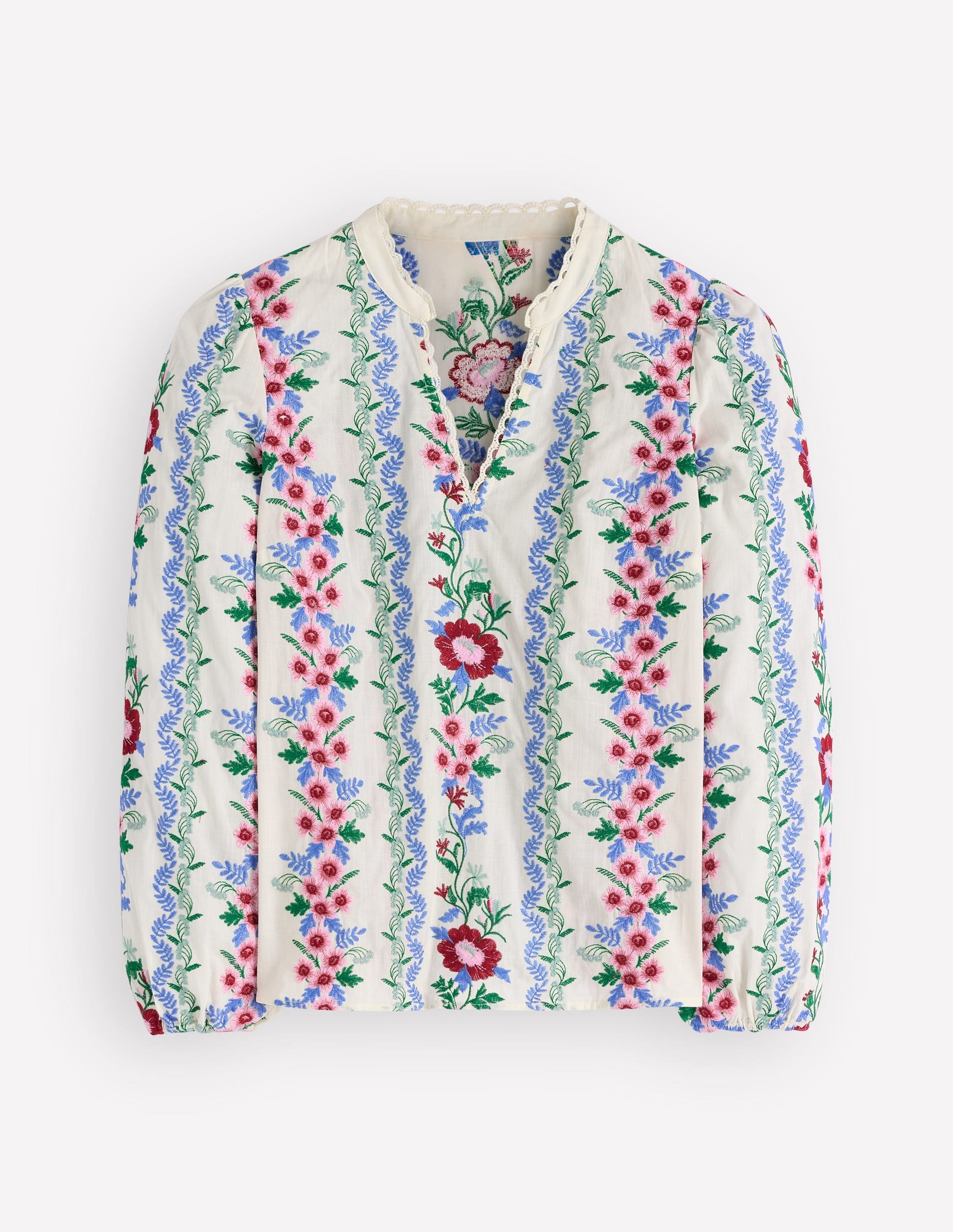 Embroidered Notch Neck Top-Floral Embroidery-8