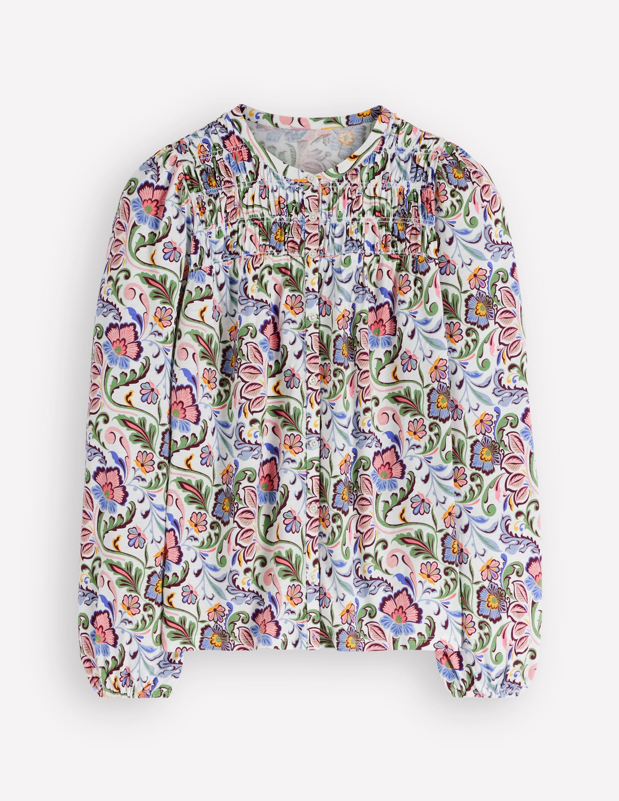 Mya Smocked Jersey Shirt-Multi, Flourishing Meadow - Image 5