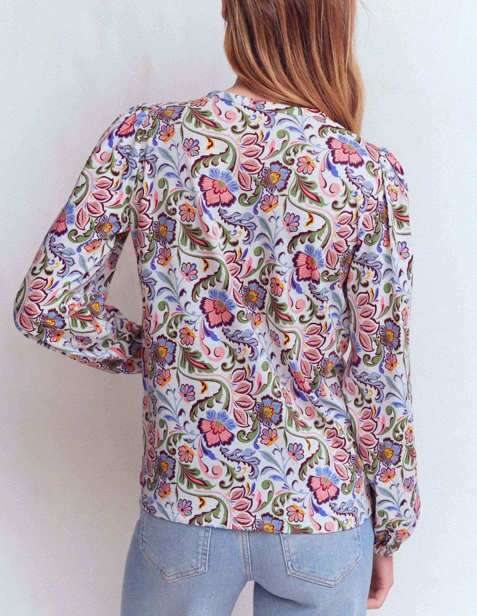 Mya Smocked Jersey Shirt-Multi, Flourishing Meadow-3