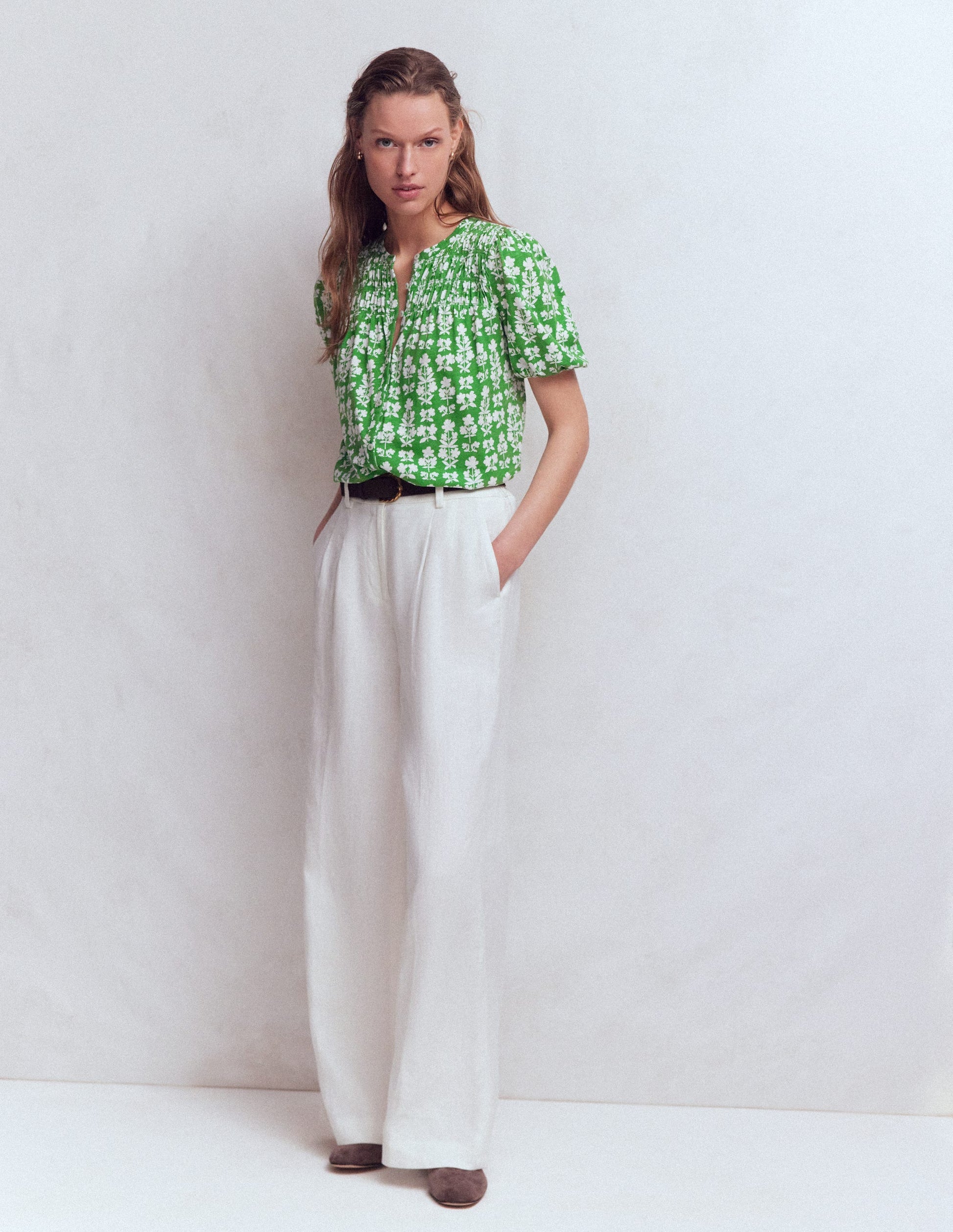 Mya Short Sleeve Smocked Shirt-Mint Green, Blossom grove-4