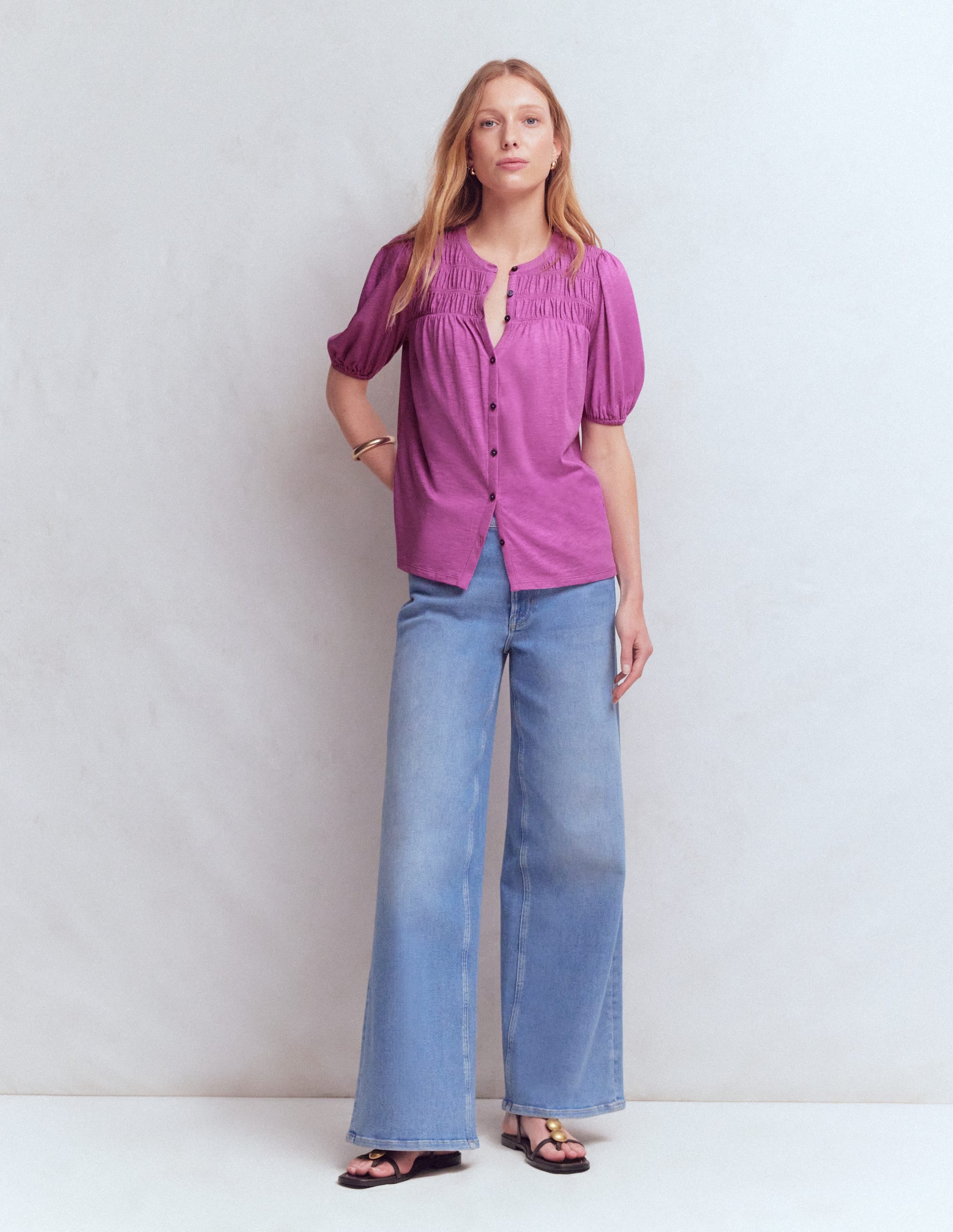 Mya Short Sleeve Smocked Shirt-Clover Purple - Image 4