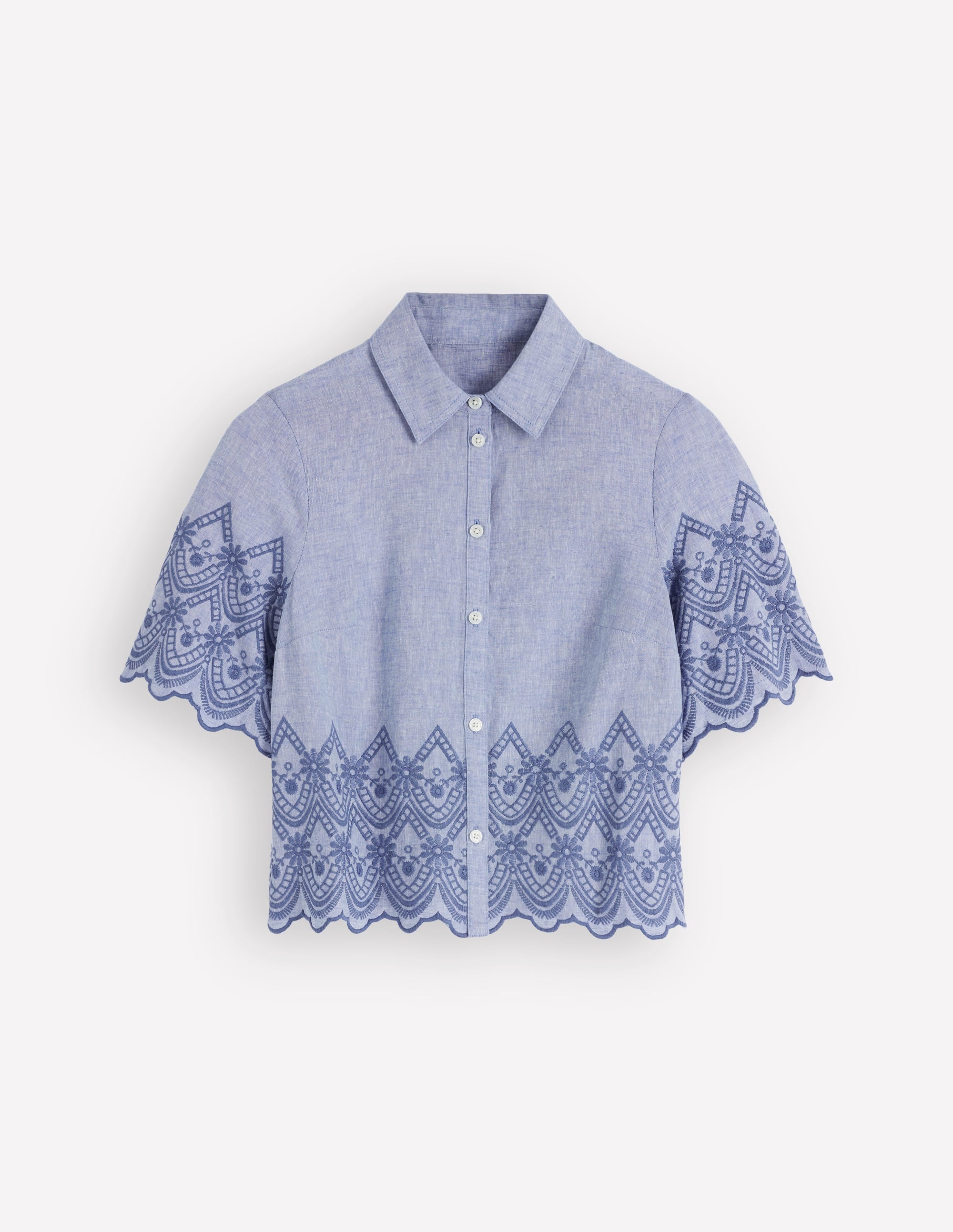 Short Sleeve Broderie Shirt-Chambray - Image 5