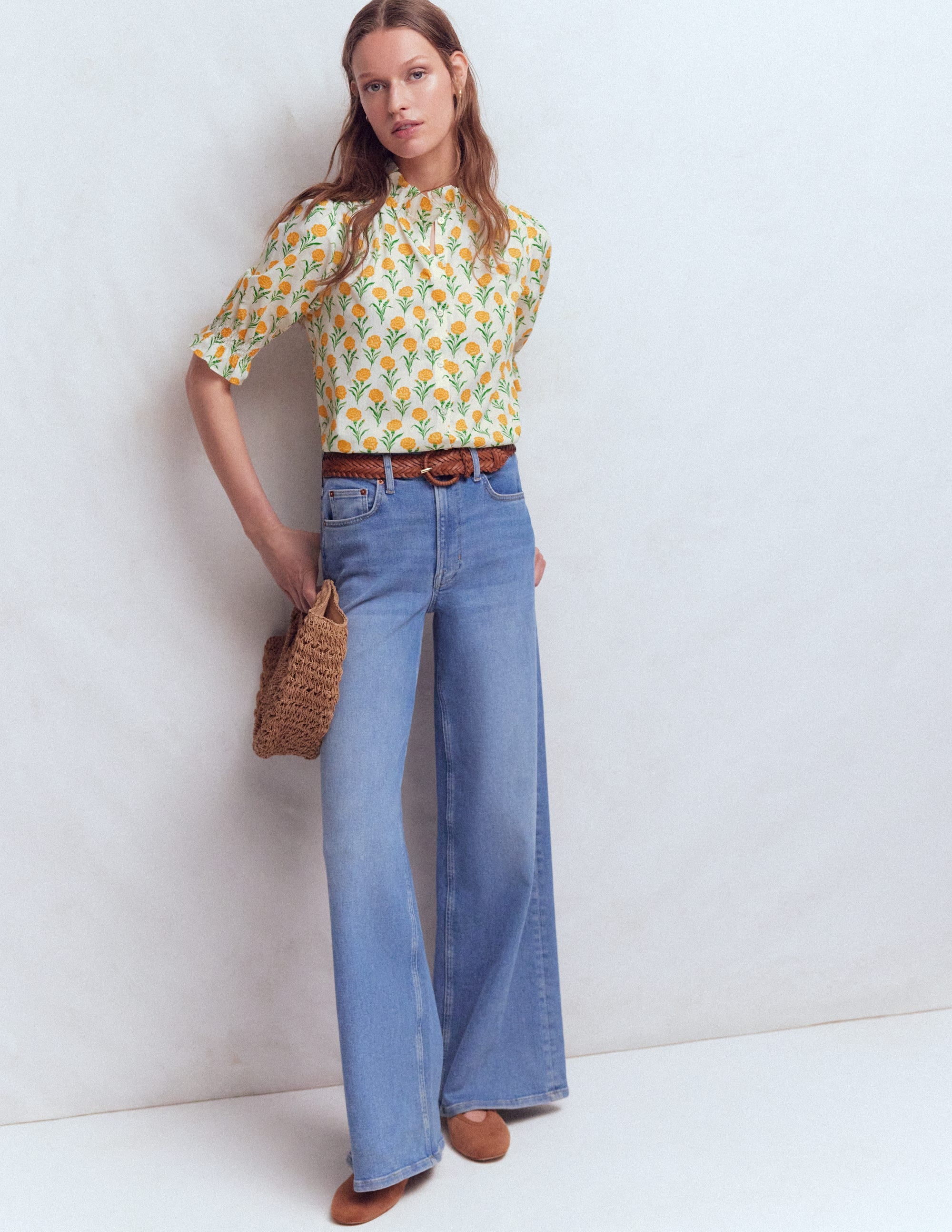 Heather Smocked Sleeve Top-Marigold, Carnation Stems - Image 6