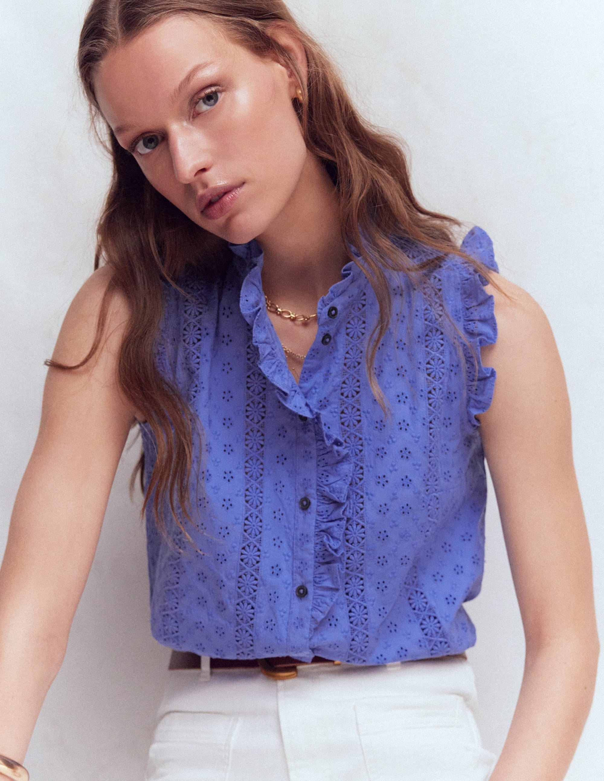 Isabel Sleeveless Broderie Top-Cornflower Blue - Image 1
