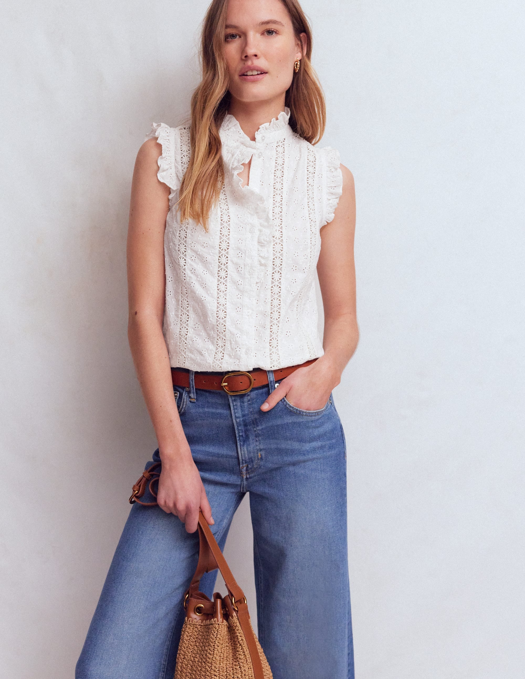 Isabel Sleeveless Broderie Top-White - Image 4