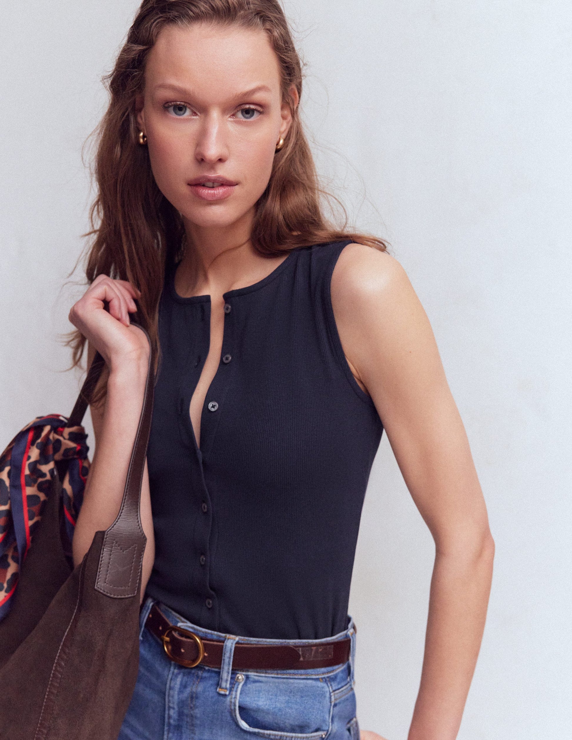 Evie Button Through Rib Vest-Navy-1