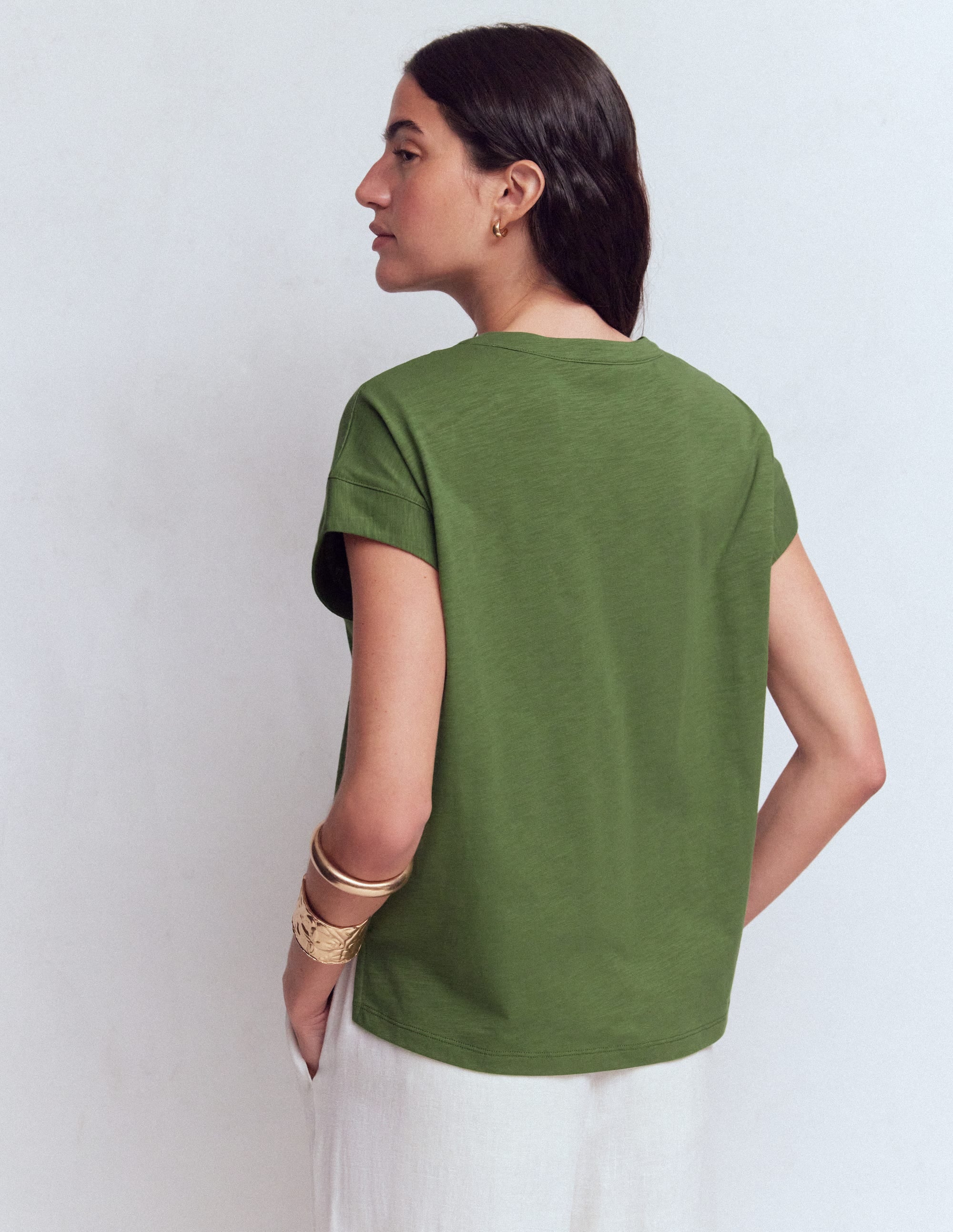 Nina Embroidered Notch T-shirt-Safari Green - Image 3