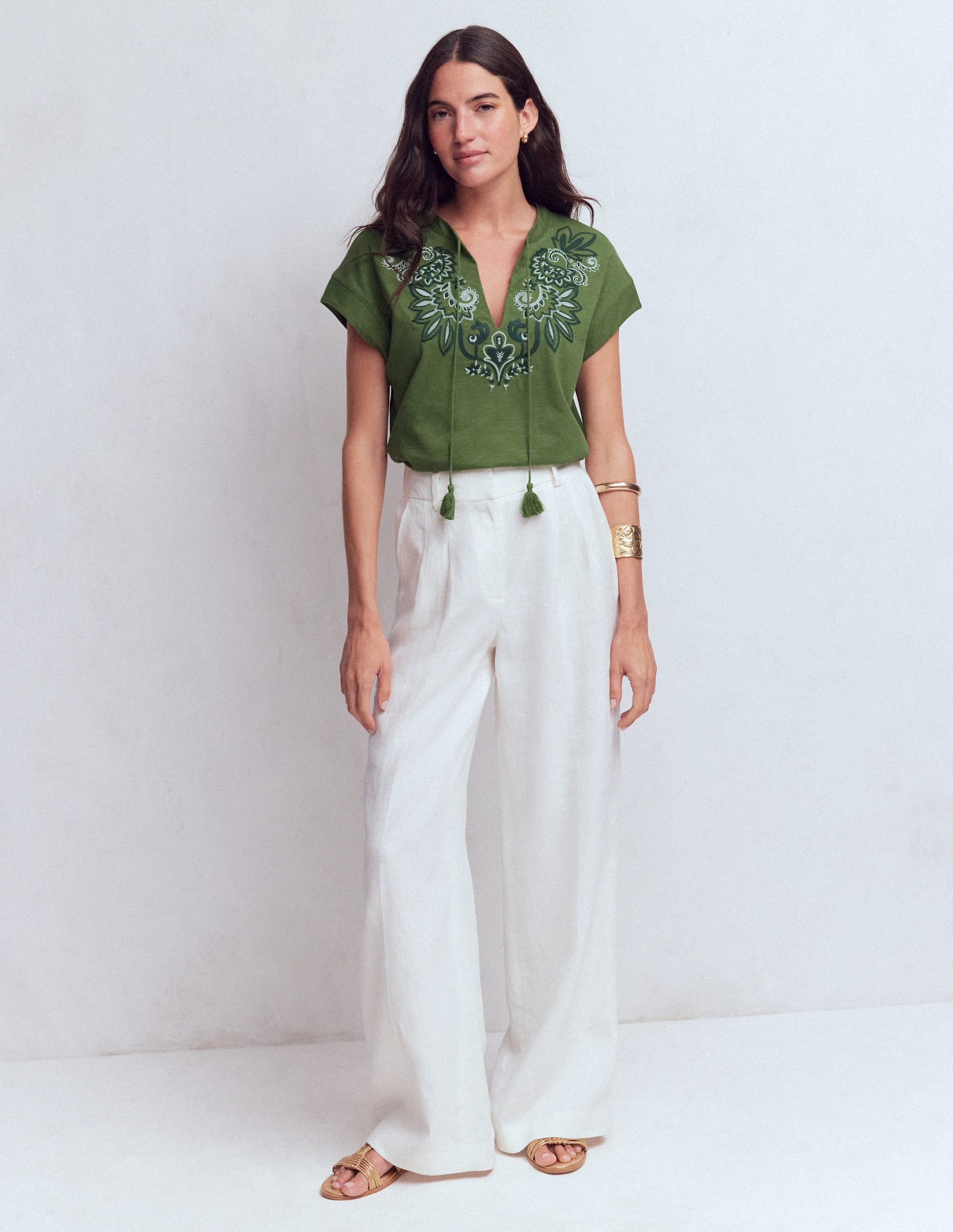 Nina Embroidered Notch T-shirt-Safari Green - Image 4