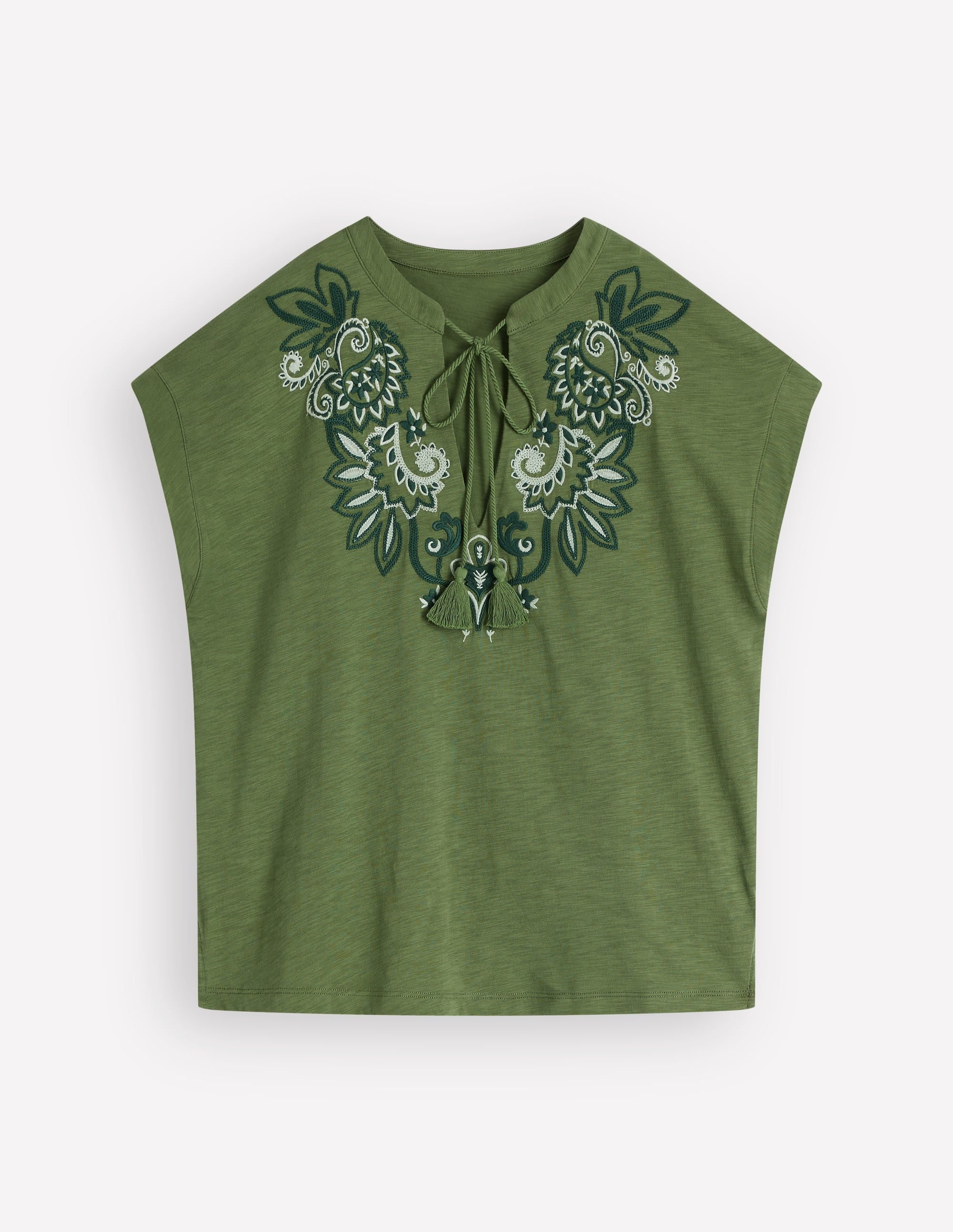 Nina Embroidered Notch T-shirt-Safari Green - Image 6