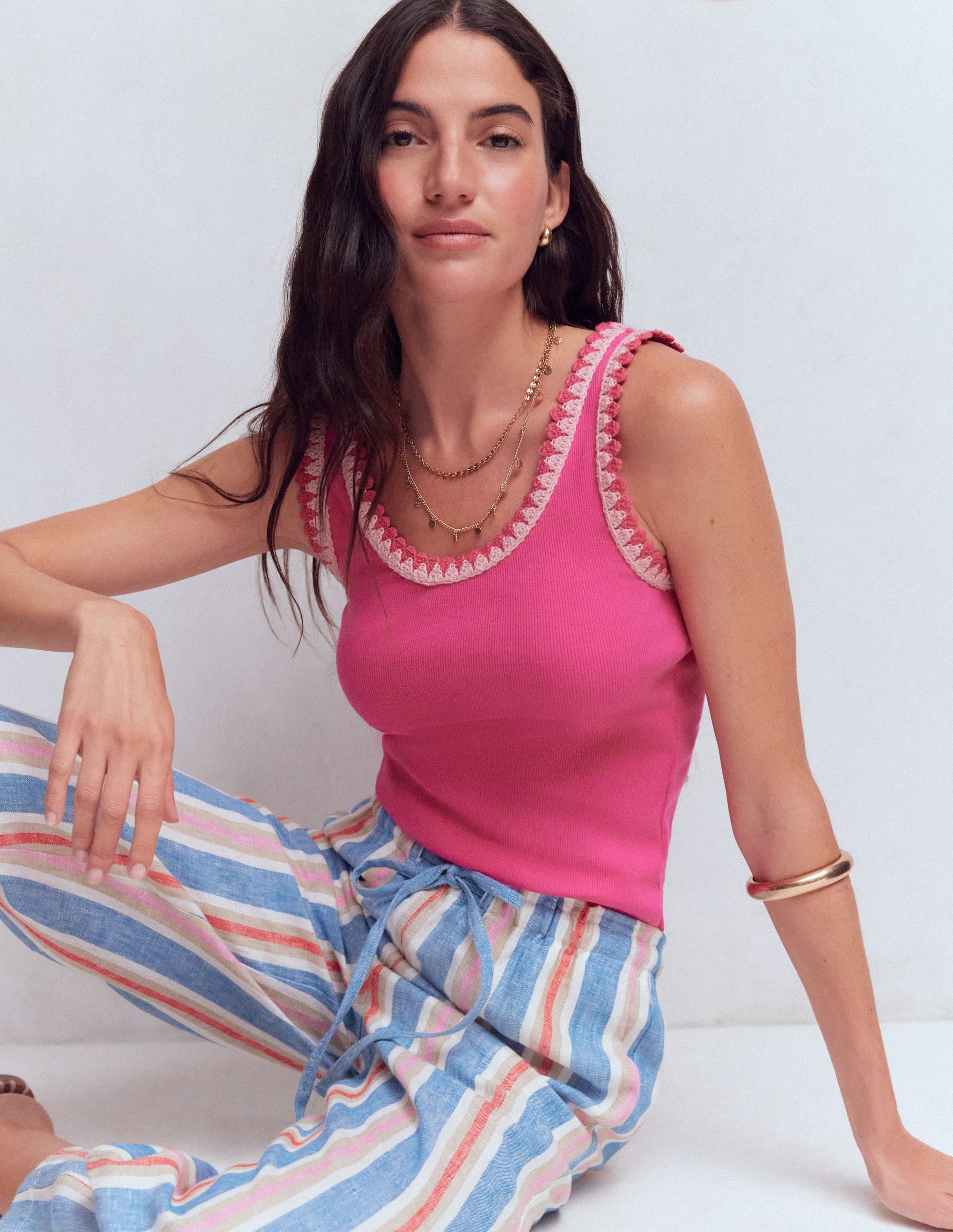Maddie Trim Detail Vest-Pink Peony - Image 1