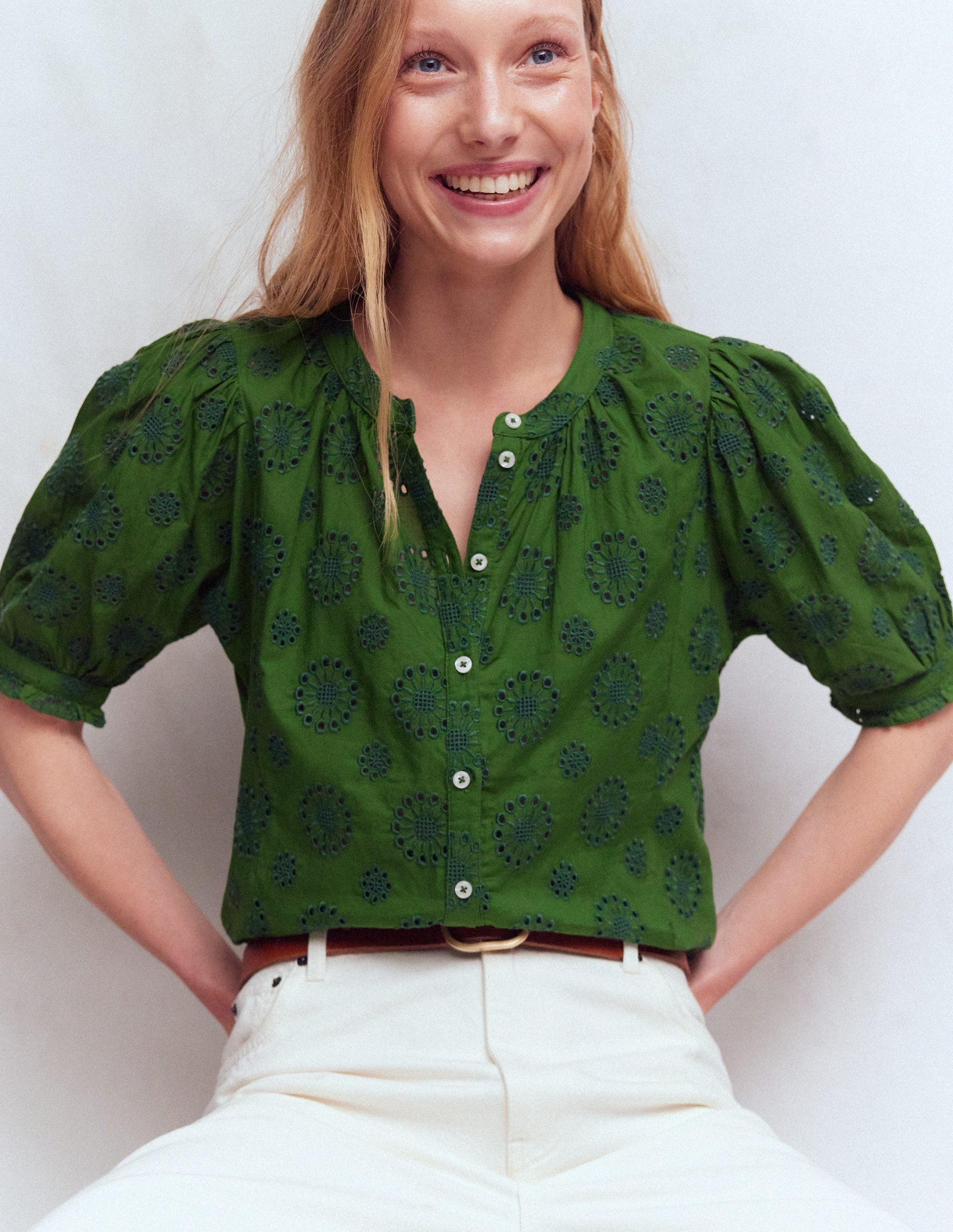 Camille Embroidered Cotton Top-Promenade Green Broderie-1