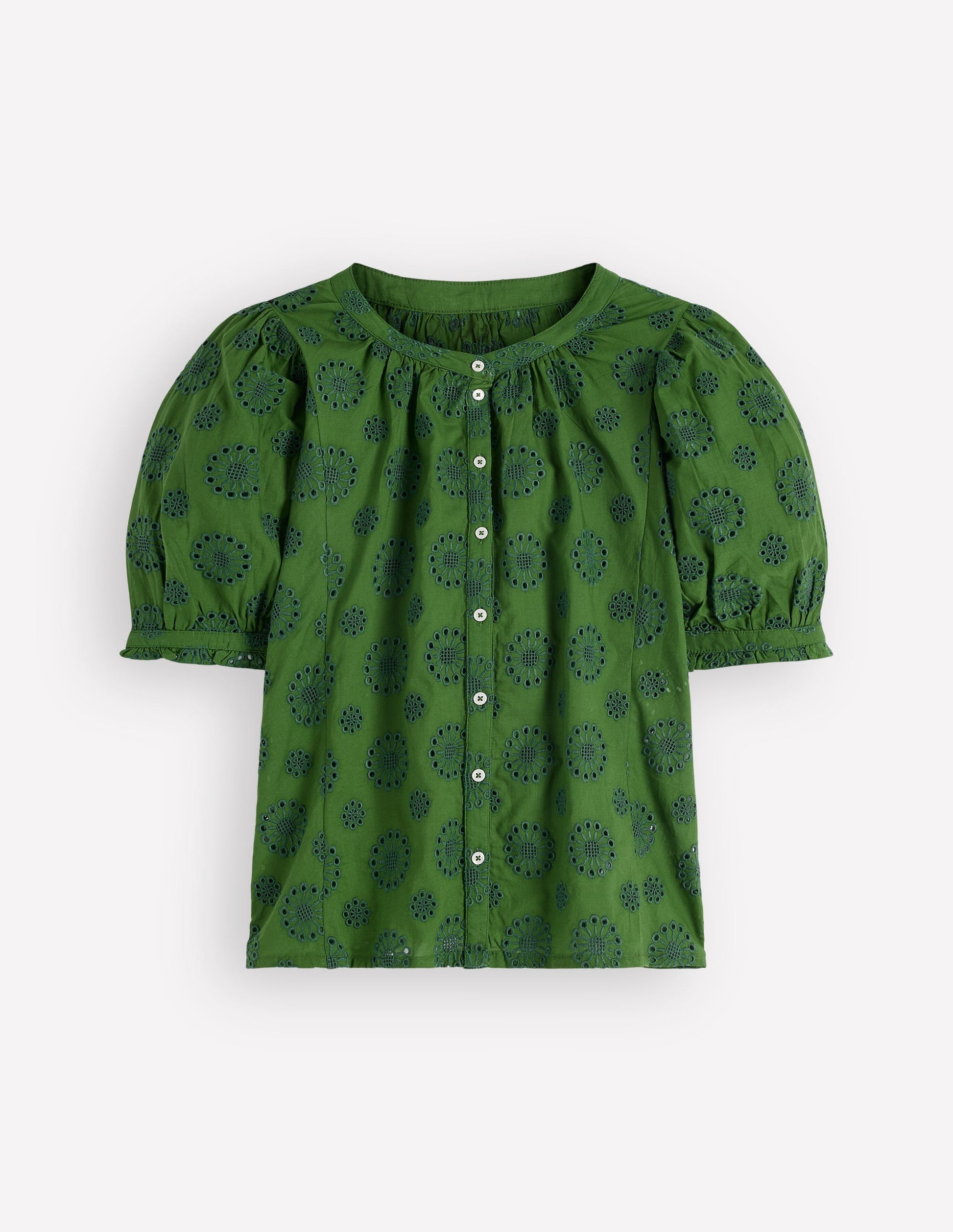 Camille Embroidered Cotton Top-Promenade Green Broderie-5