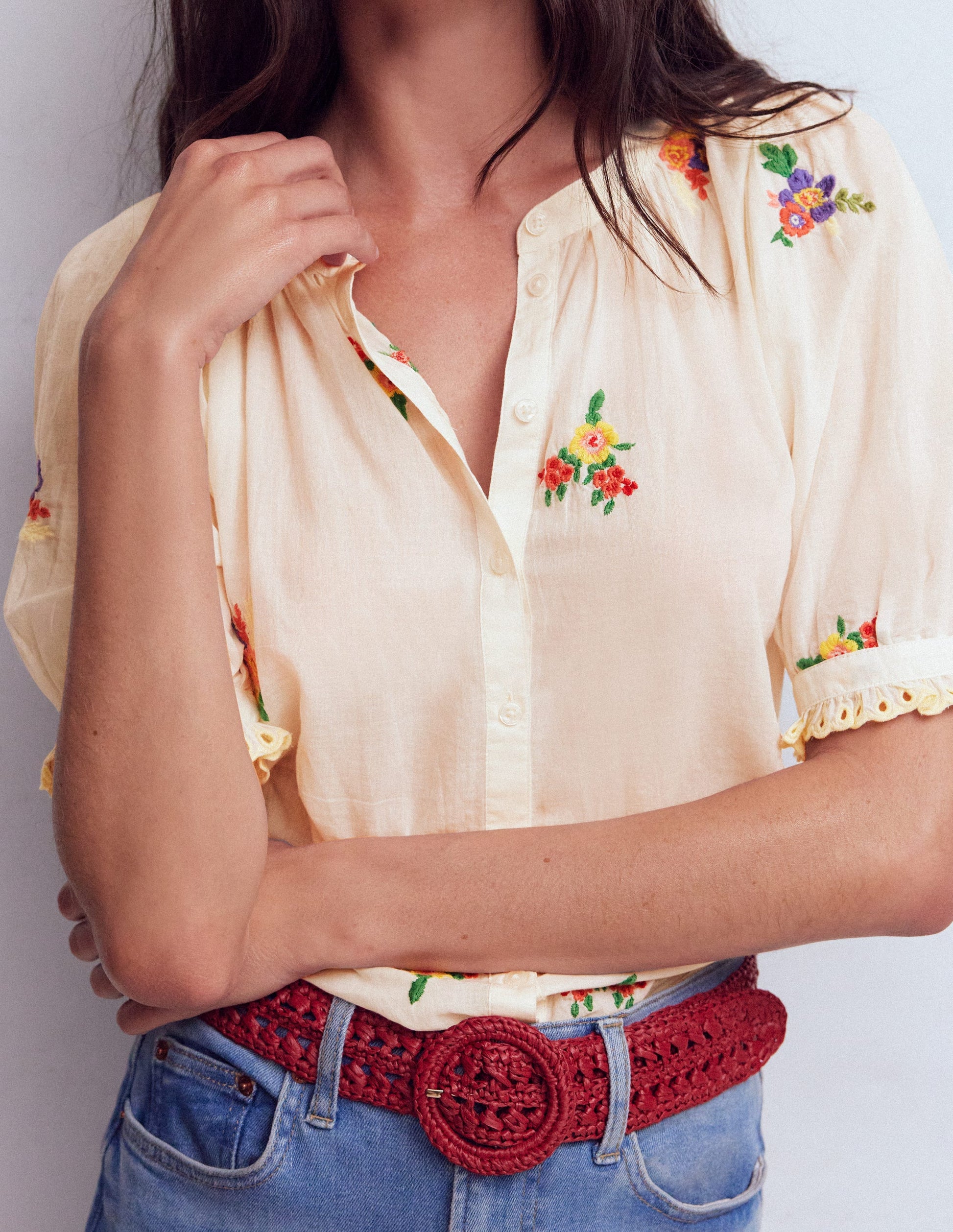 Camille Embroidered Cotton Top-Ivory Floral Embroidery-4