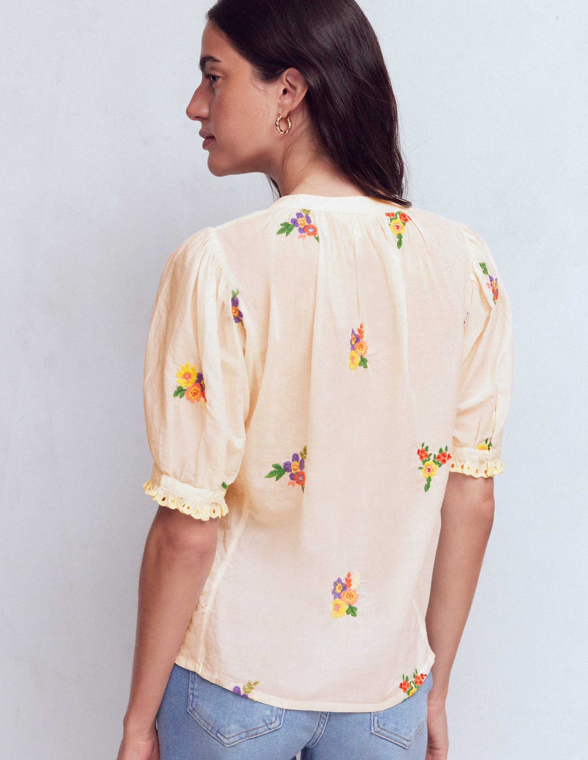Camille Embroidered Cotton Top-Ivory Floral Embroidery-5