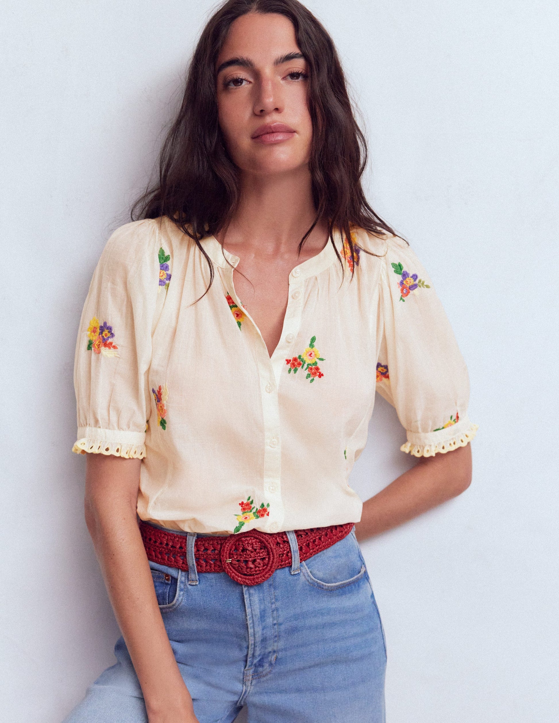 Camille Embroidered Cotton Top-Ivory Floral Embroidery-6
