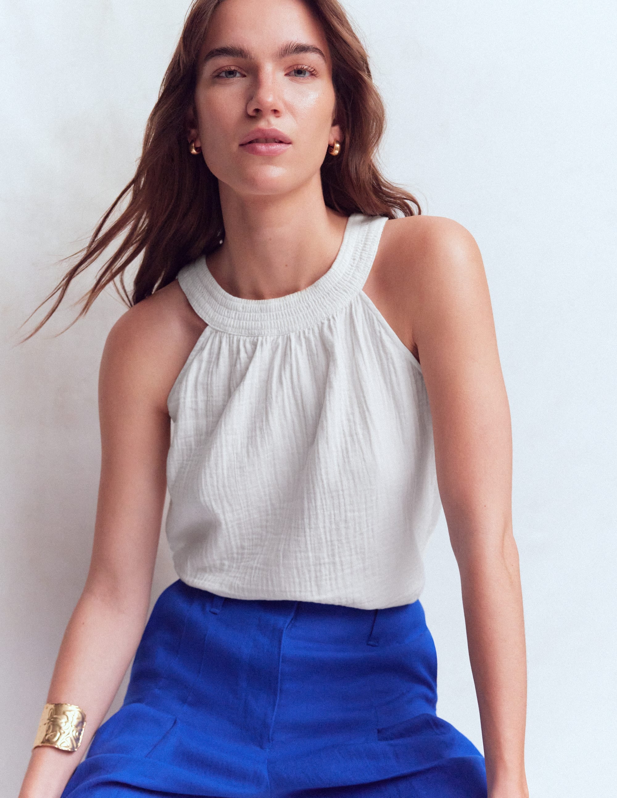 Halter-neck Double Cloth Top-White - Image 1
