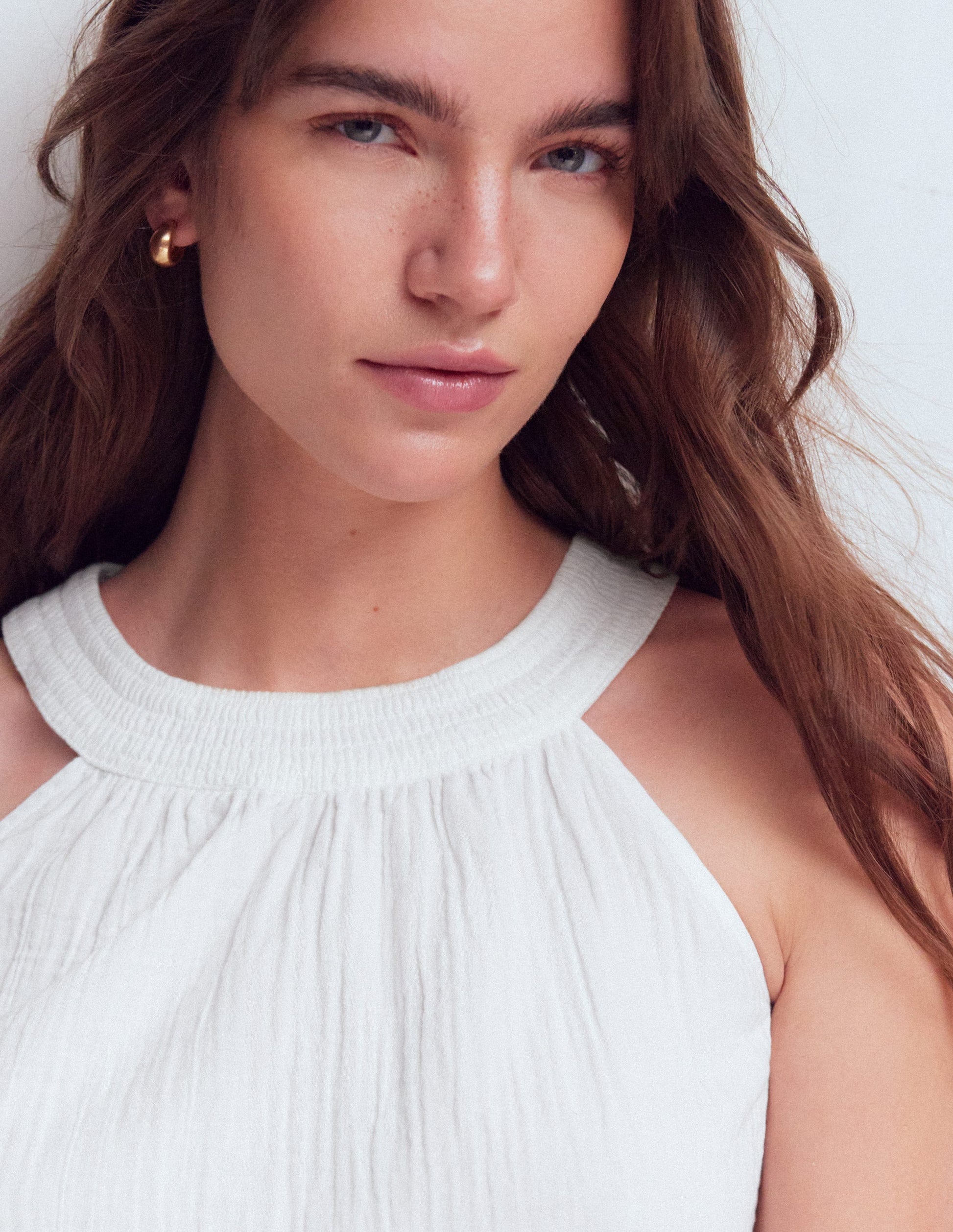 Halter-neck Double Cloth Top-White-2