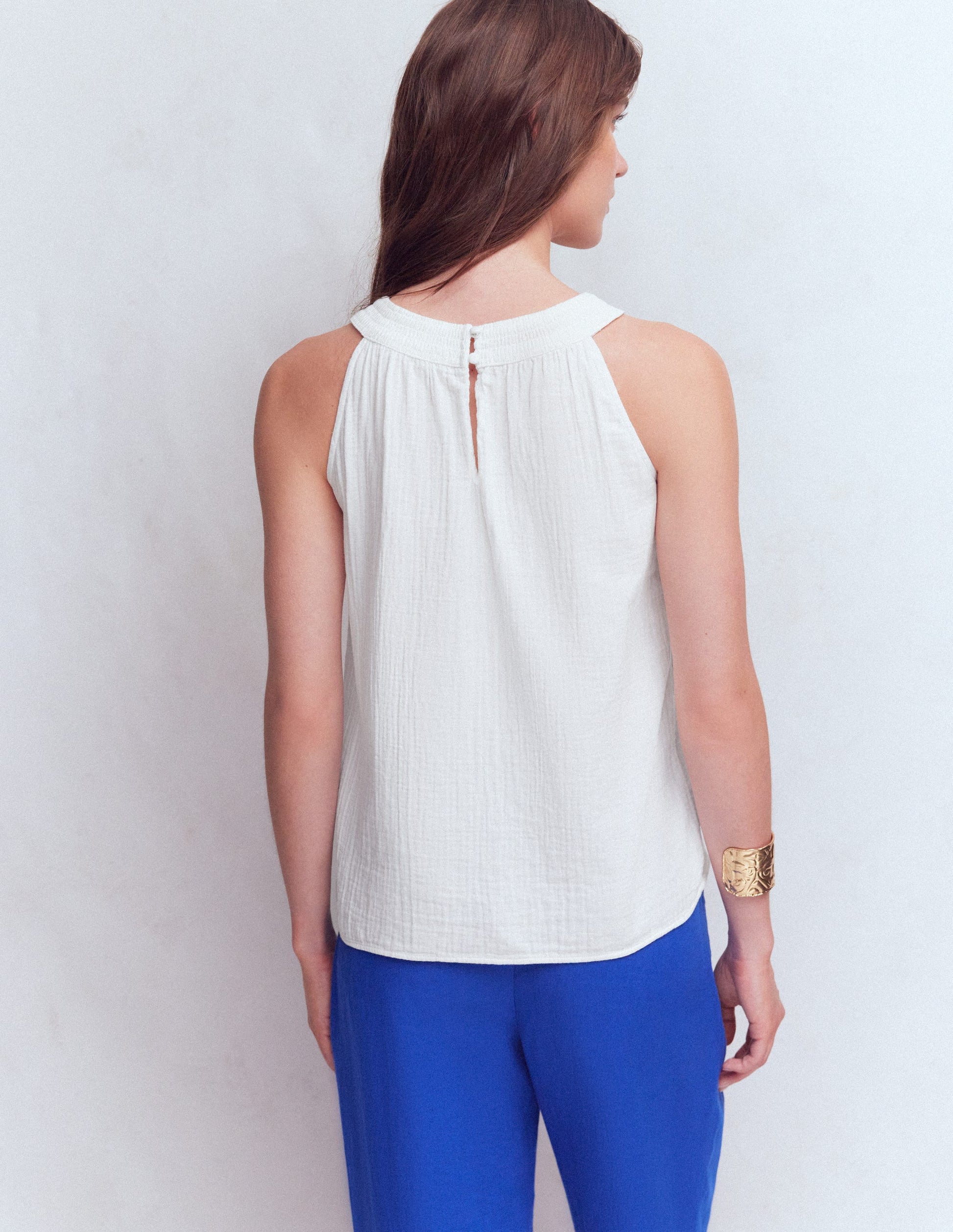 Halter-neck Double Cloth Top-White-3
