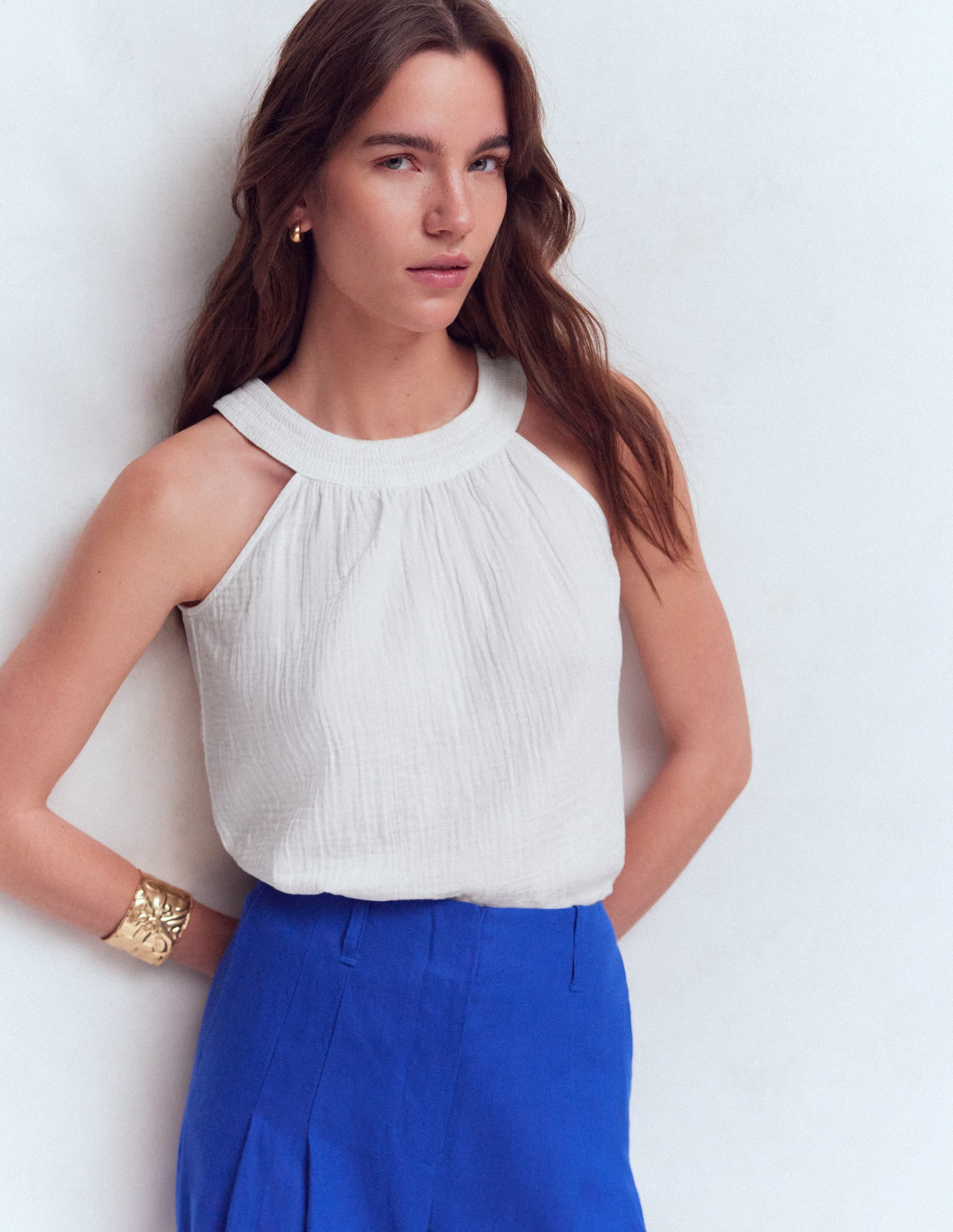 Halter-neck Double Cloth Top-White - Image 5