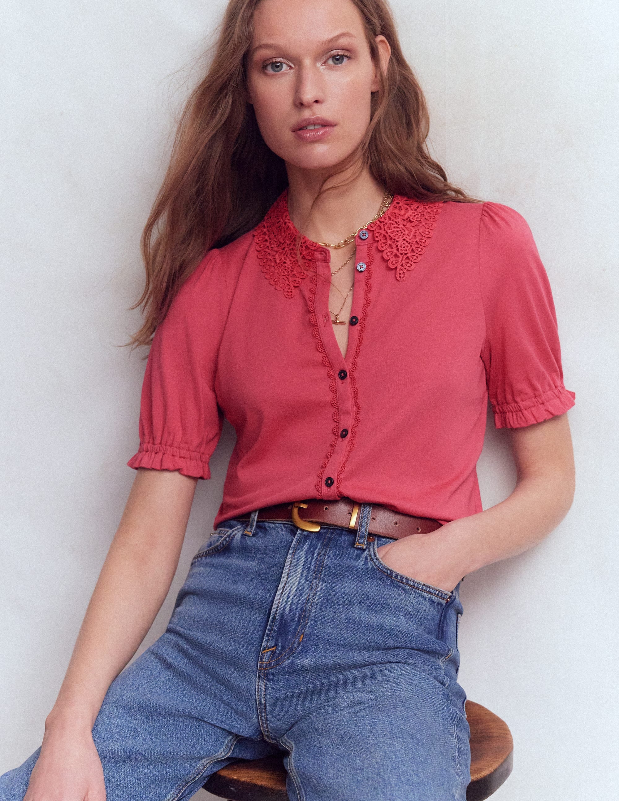 Nessa Broderie Collar Blouse-Cherry Blush - Image 1