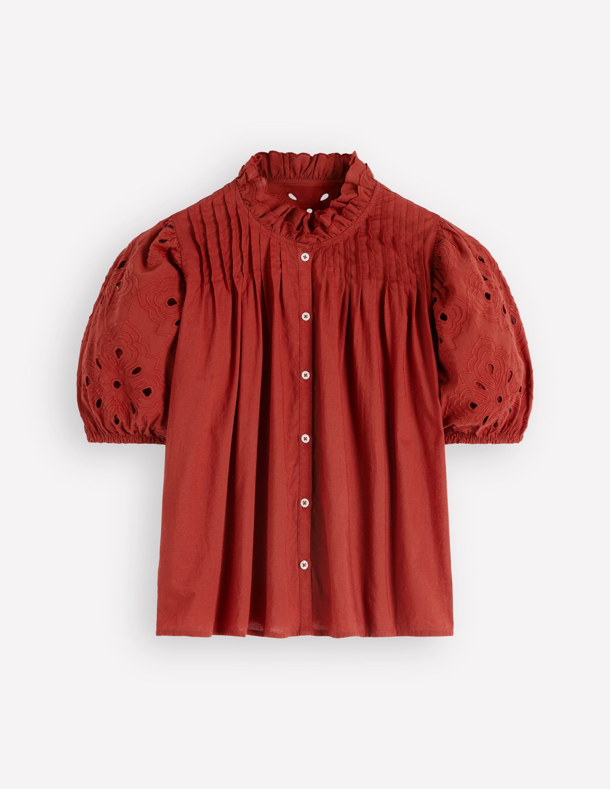 Cutwork Puff Sleeve Top-Russet - Image 5