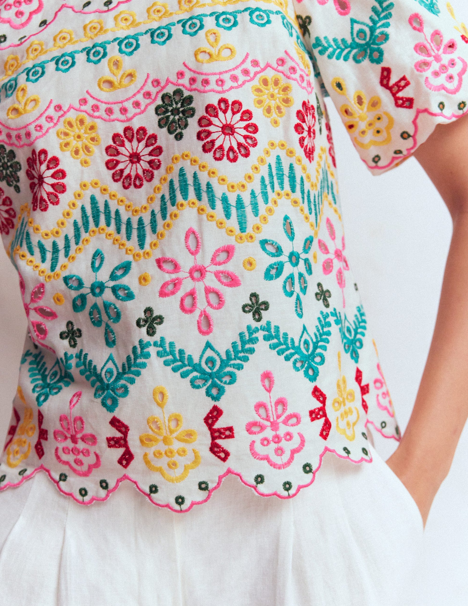 Linen Puff Sleeve Top-Multi Broderie-2